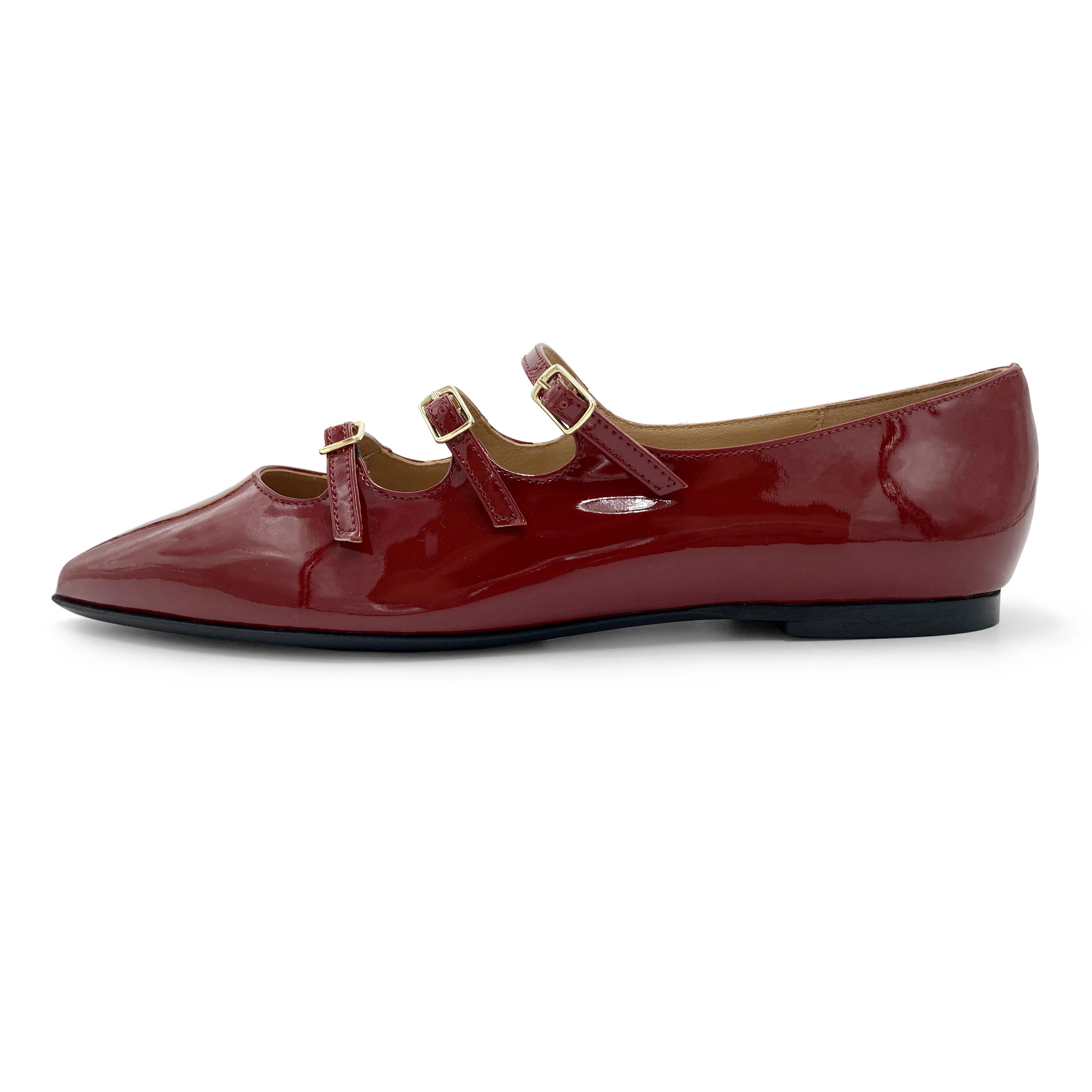 Ballerine a punta rosse lucide con tre cinturini - Image 4