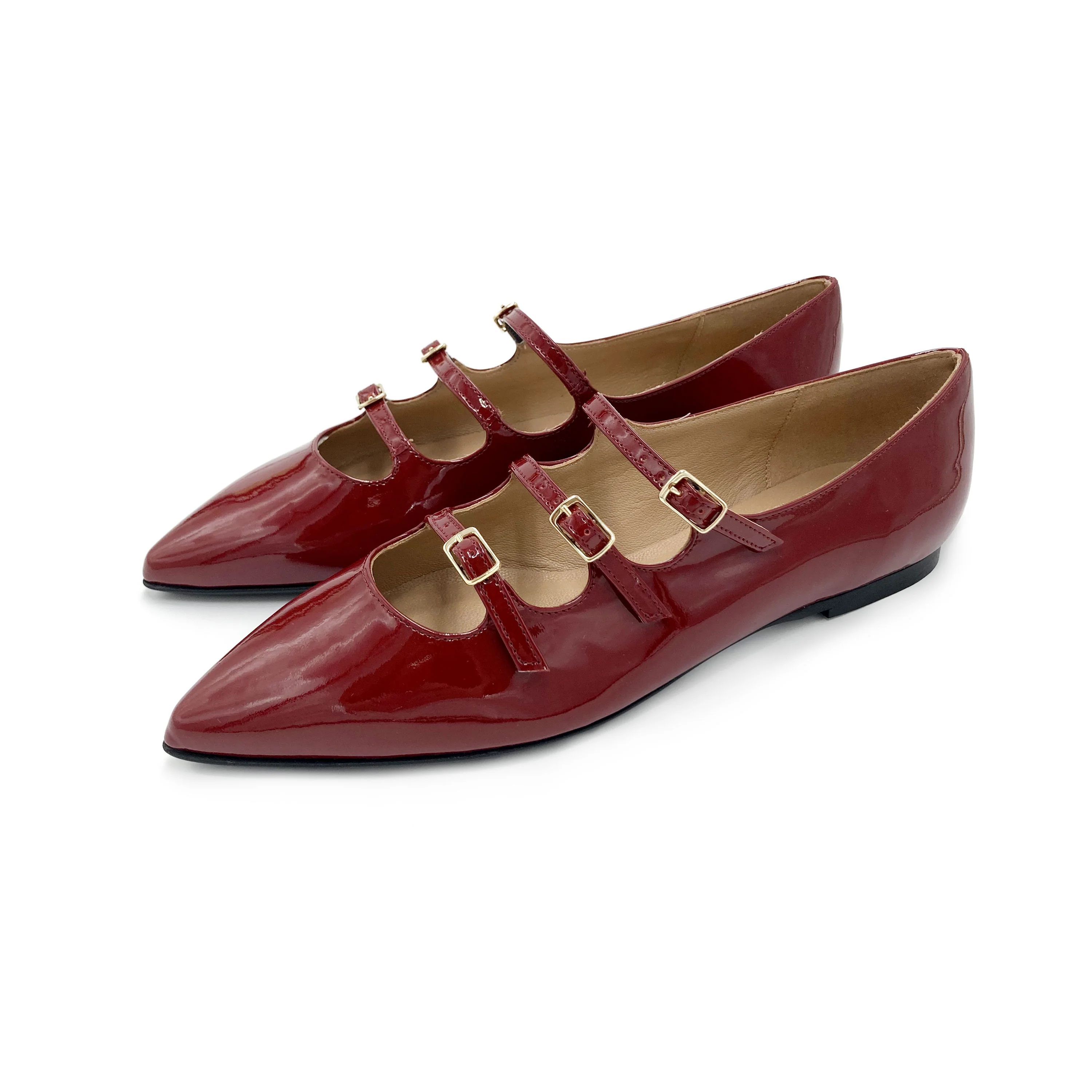Ballerine a punta rosse lucide con tre cinturini - Image 5