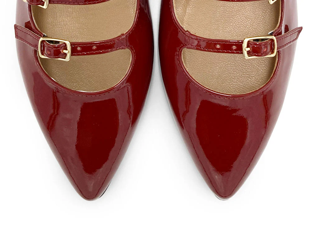 Ballerine a punta rosse lucide con tre cinturini - Image 6