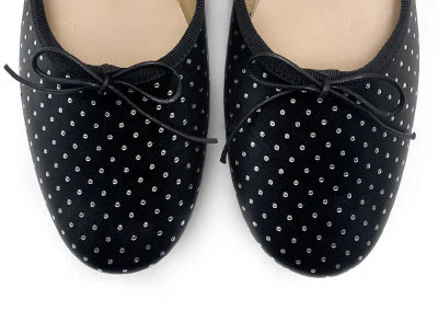 Ballerine accollate nere in pelle con micro pois argento - Image 5
