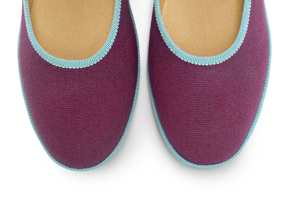 Ballerine friulane Mary Jane in cotone viola e dettagli celesti - Image 5