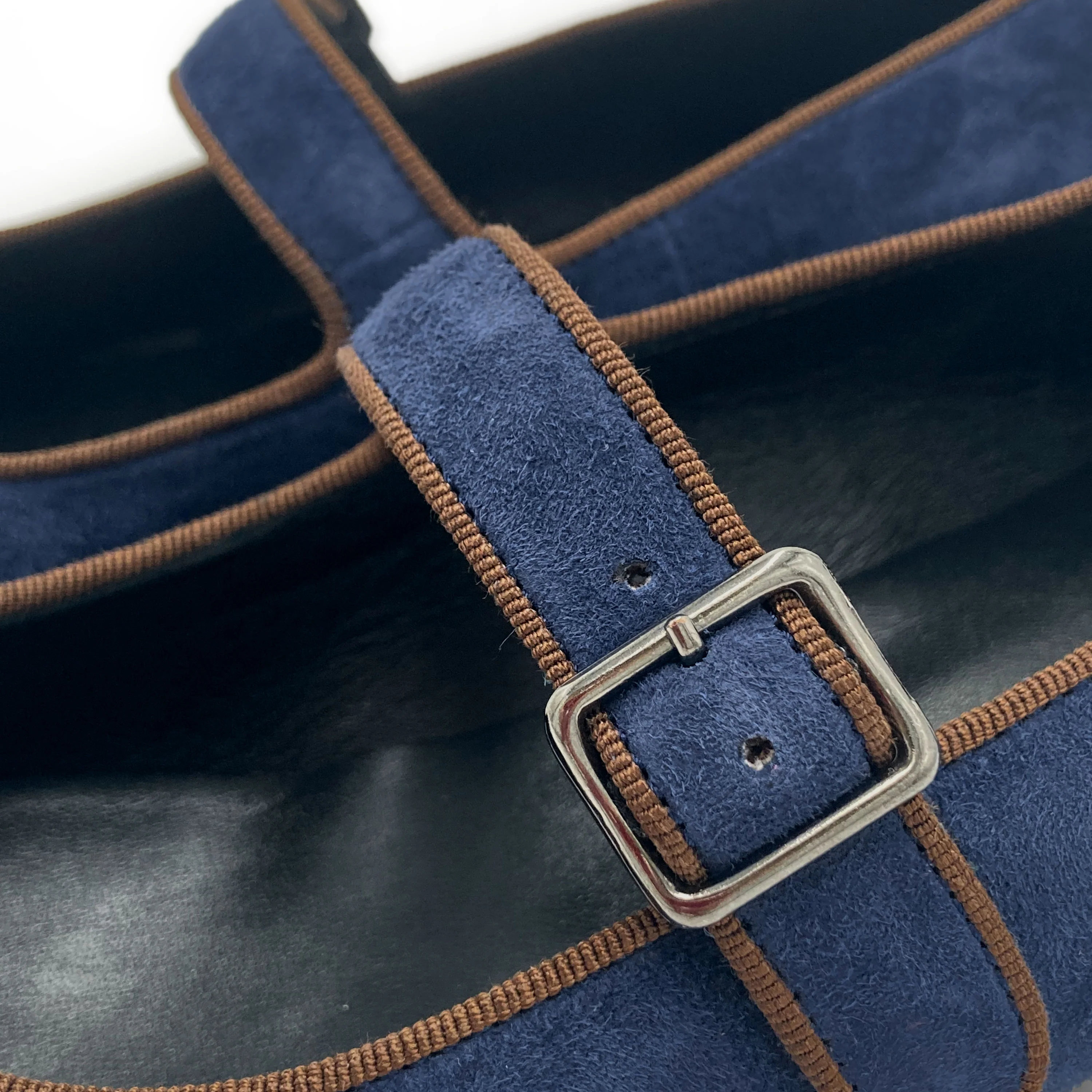 Ballerine Mary Jane blu e marrone in camoscio con cinturino - Image 6