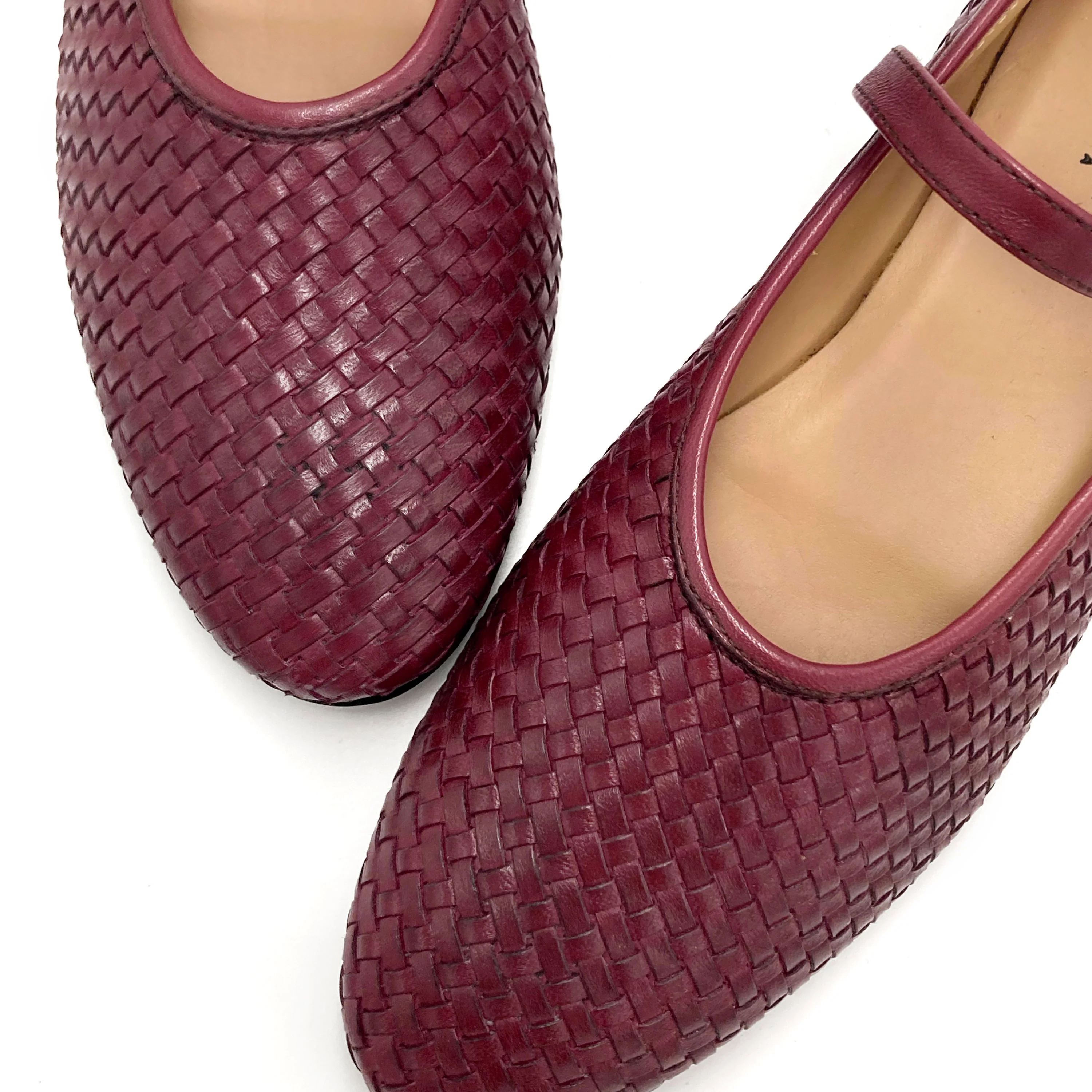Ballerine Mary Jane bordeaux accollate in pelle intrecciata a mano e cinturino - Image 5