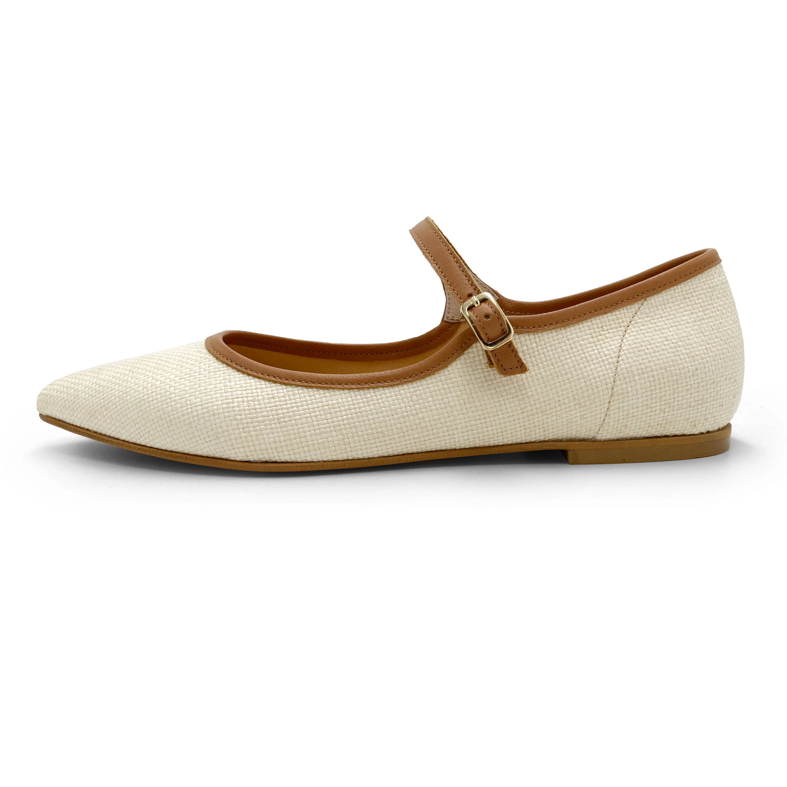 Ballerine Mary Jane estive in rafia beige e cinturino cuoio - Image 3