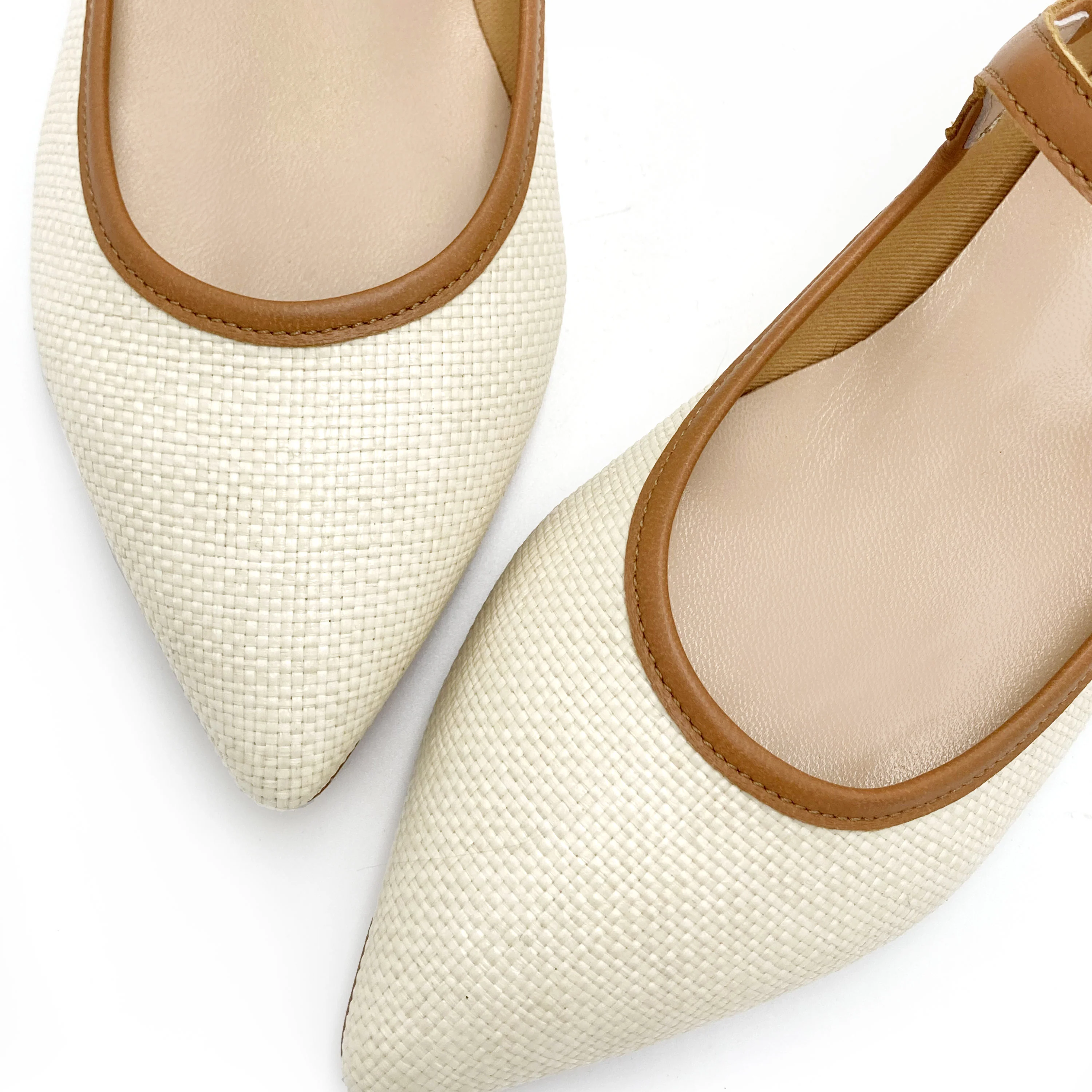 Ballerine Mary Jane estive in rafia beige e cinturino cuoio - Image 4