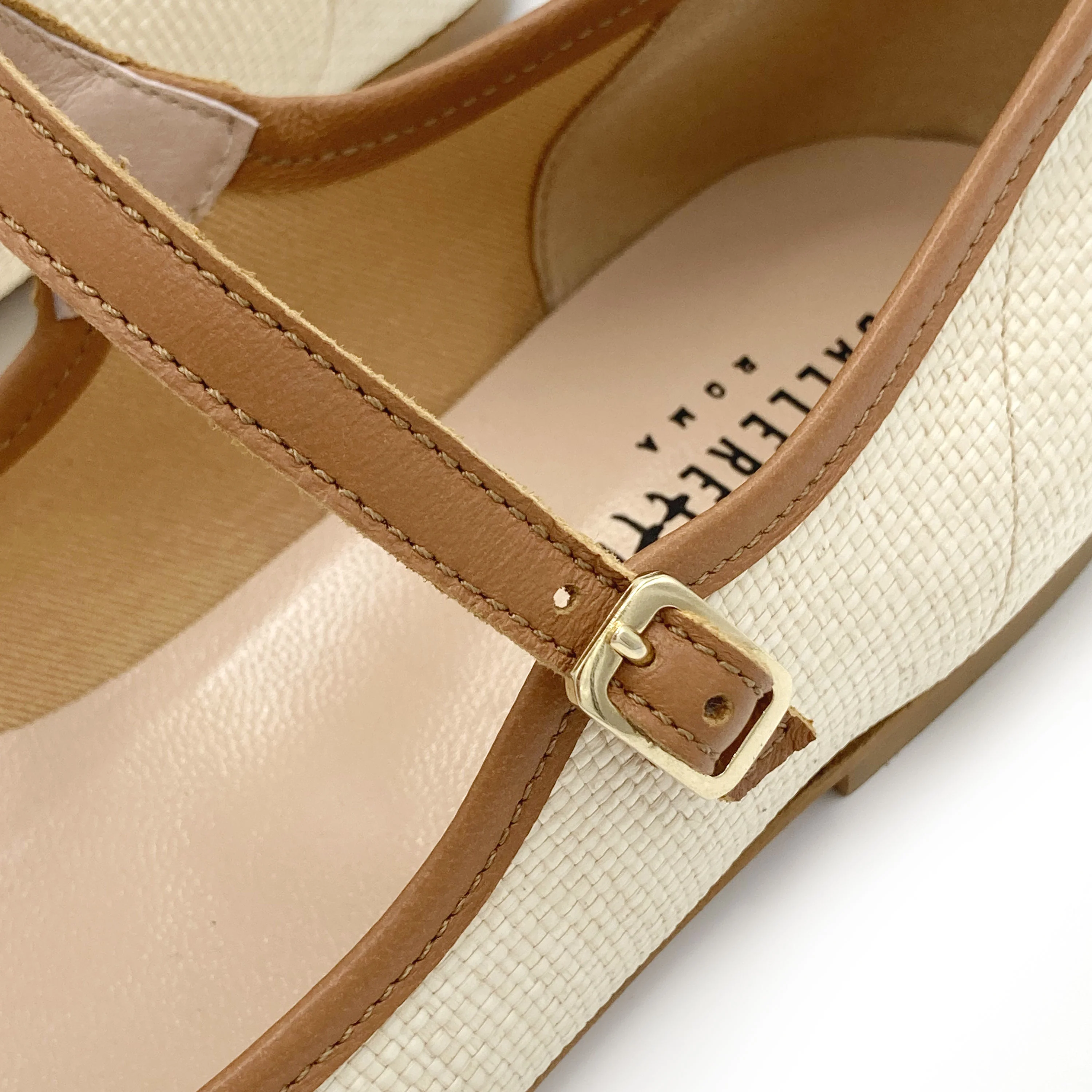 Ballerine Mary Jane estive in rafia beige e cinturino cuoio - Image 5