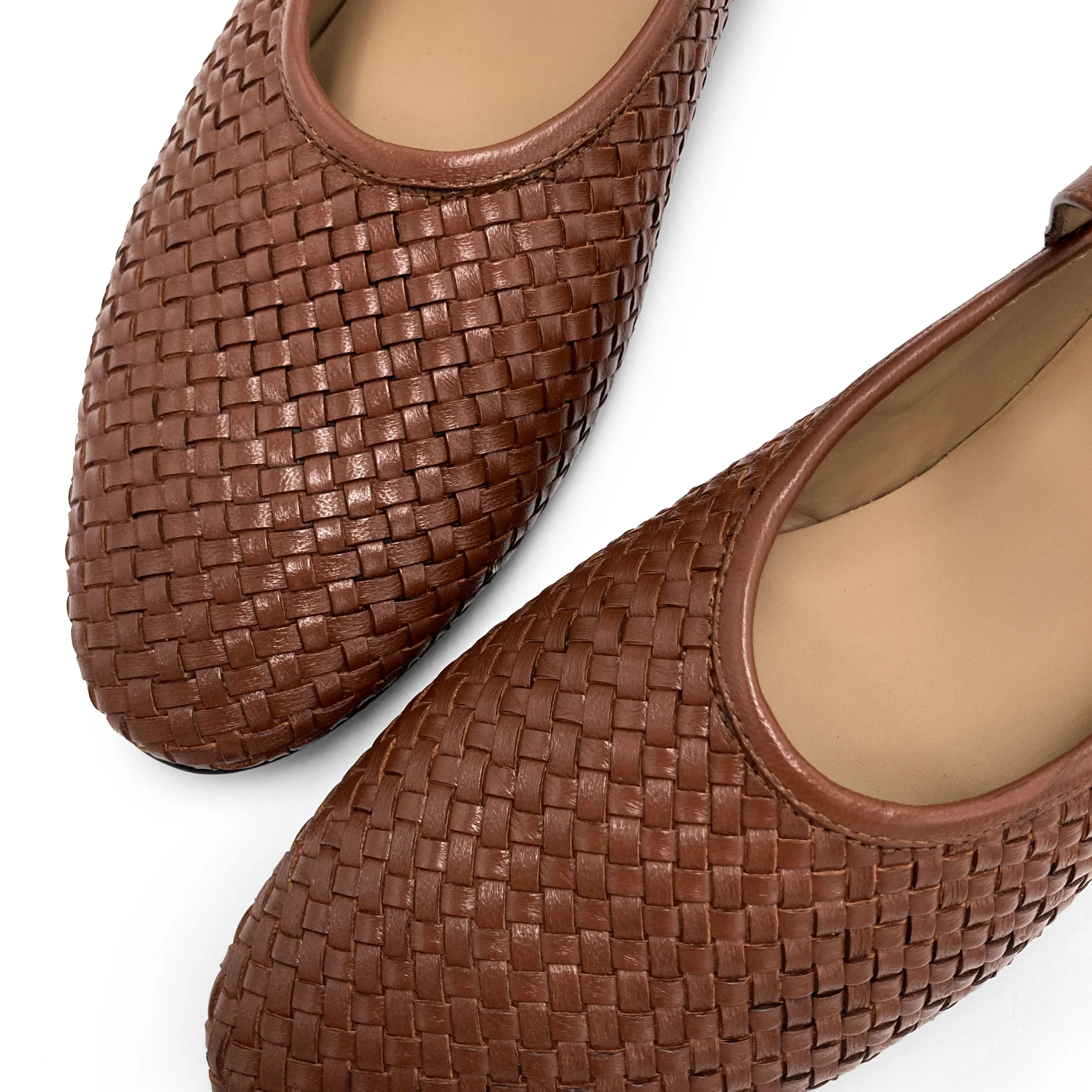 Ballerine Mary Jane marroni accollate in pelle intrecciata a mano e cinturino - Image 5