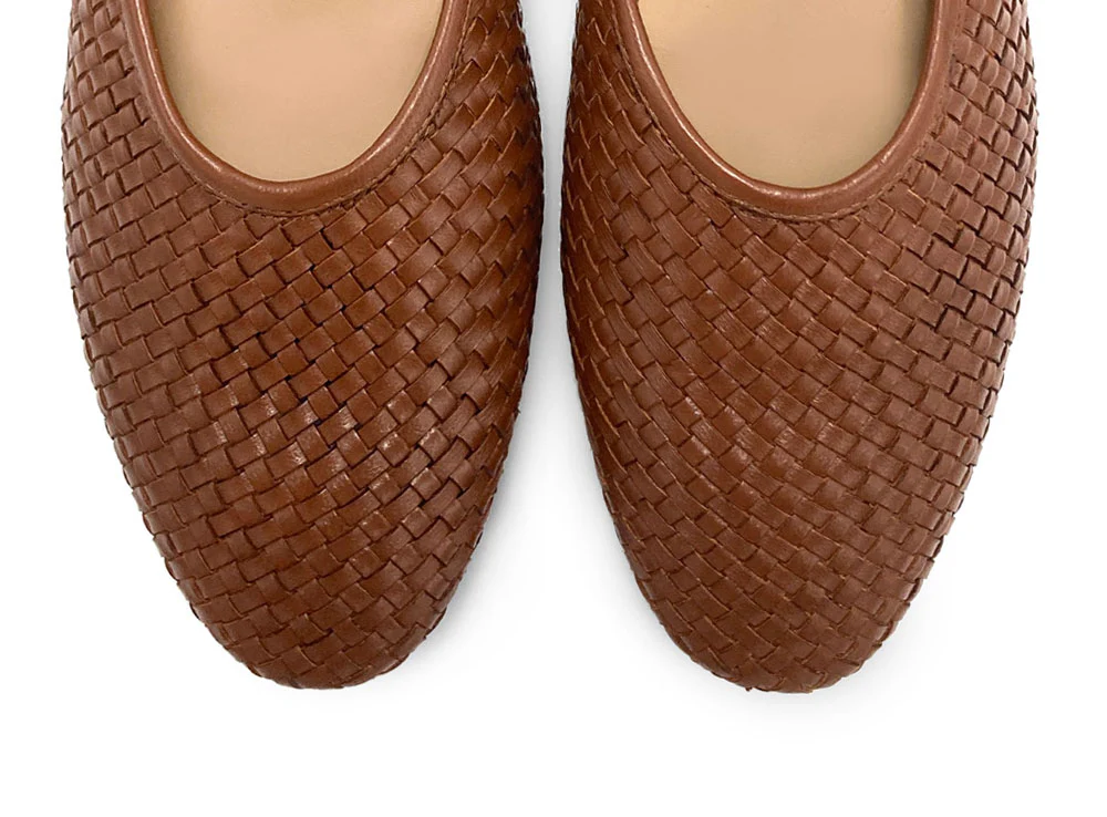 Ballerine Mary Jane marroni accollate in pelle intrecciata a mano e cinturino - Image 6