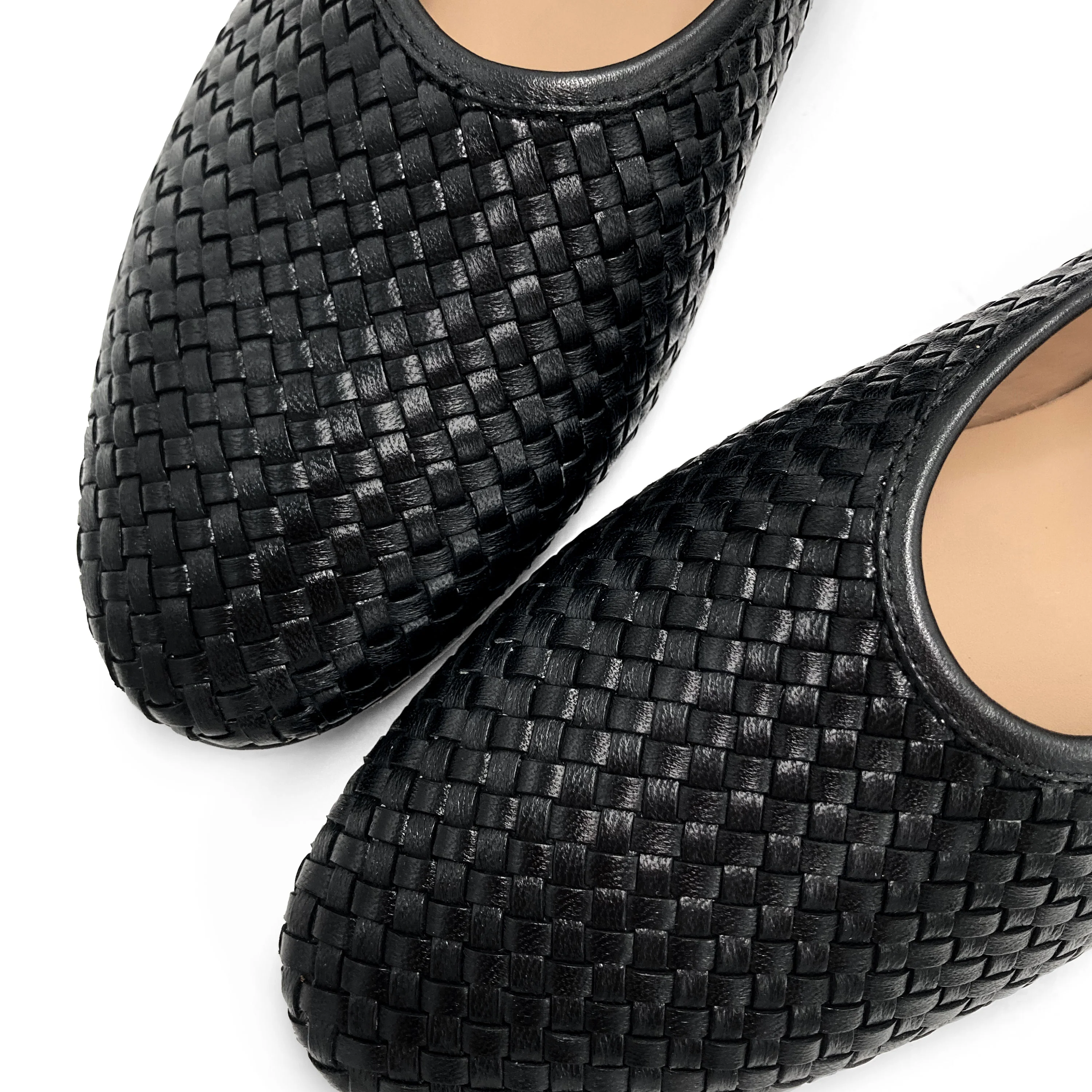 Ballerine Mary Jane nere accollate in pelle intrecciata a mano e cinturino - Image 5