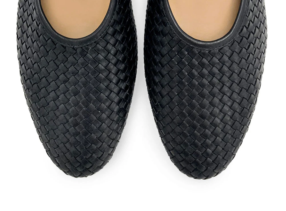 Ballerine Mary Jane nere accollate in pelle intrecciata a mano e cinturino - Image 6
