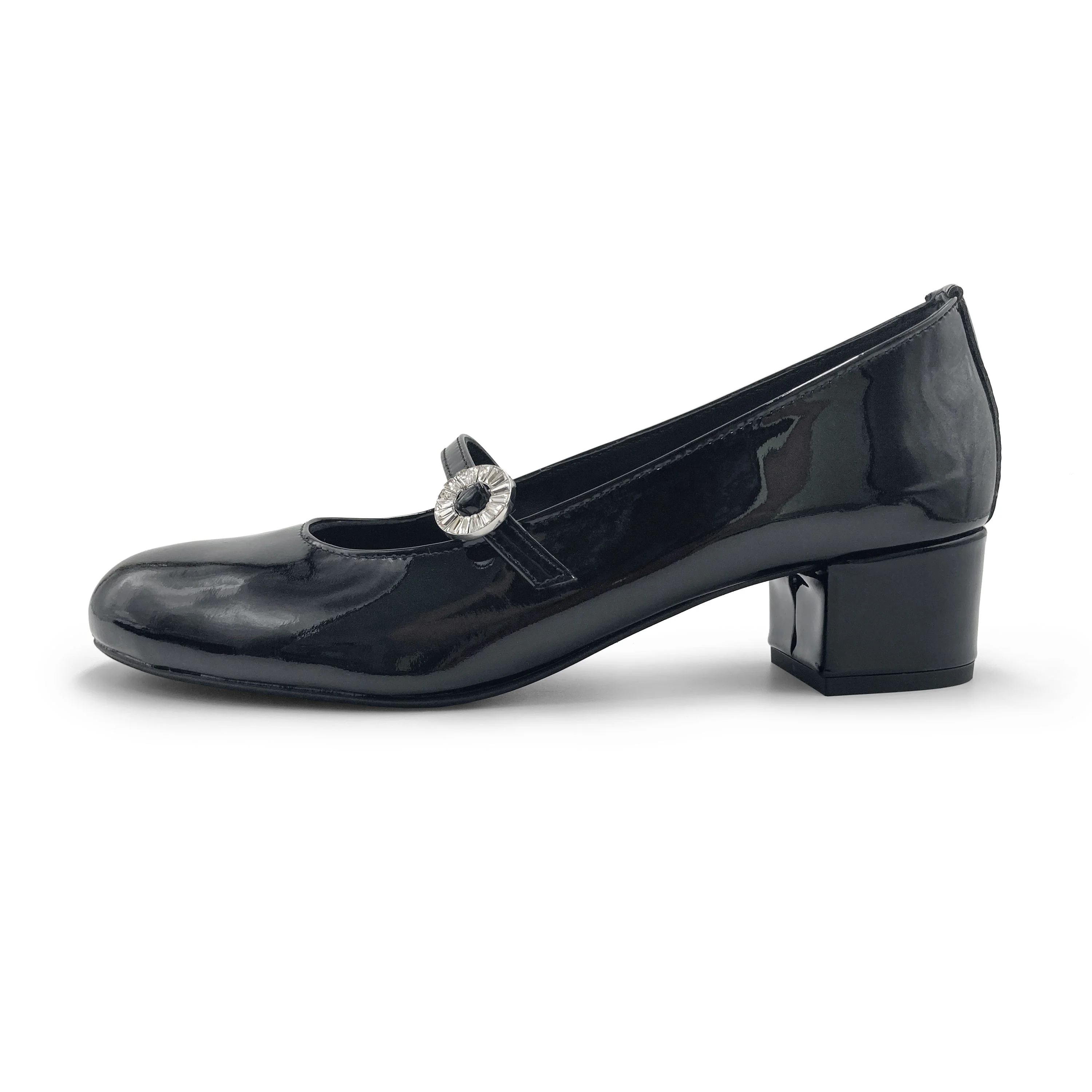 Ballerine Mary Jane nere in vernice con tacco e cinturino gioiello - Image 4