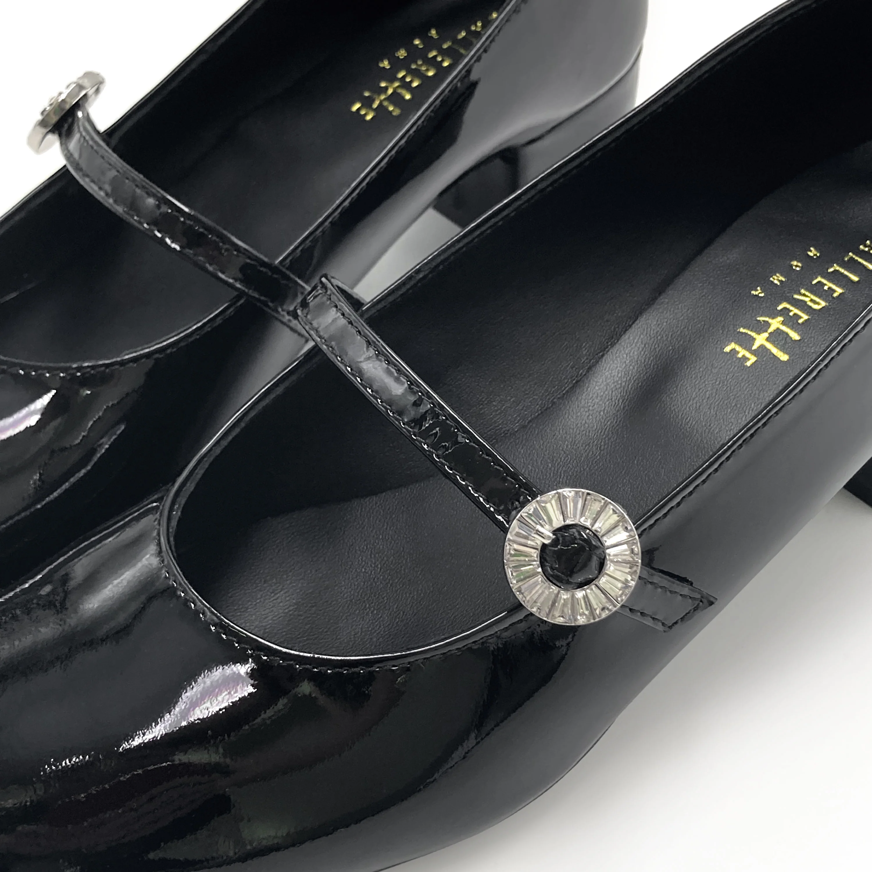 Ballerine Mary Jane nere in vernice con tacco e cinturino gioiello - Image 5