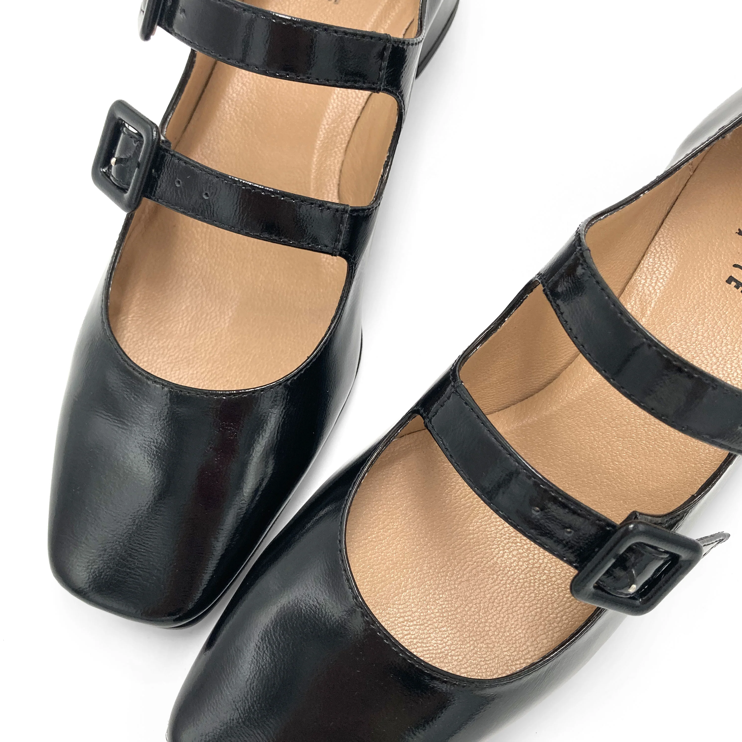 Ballerine Mary Jane nere lucide con tacco e punta quadrata - Image 4