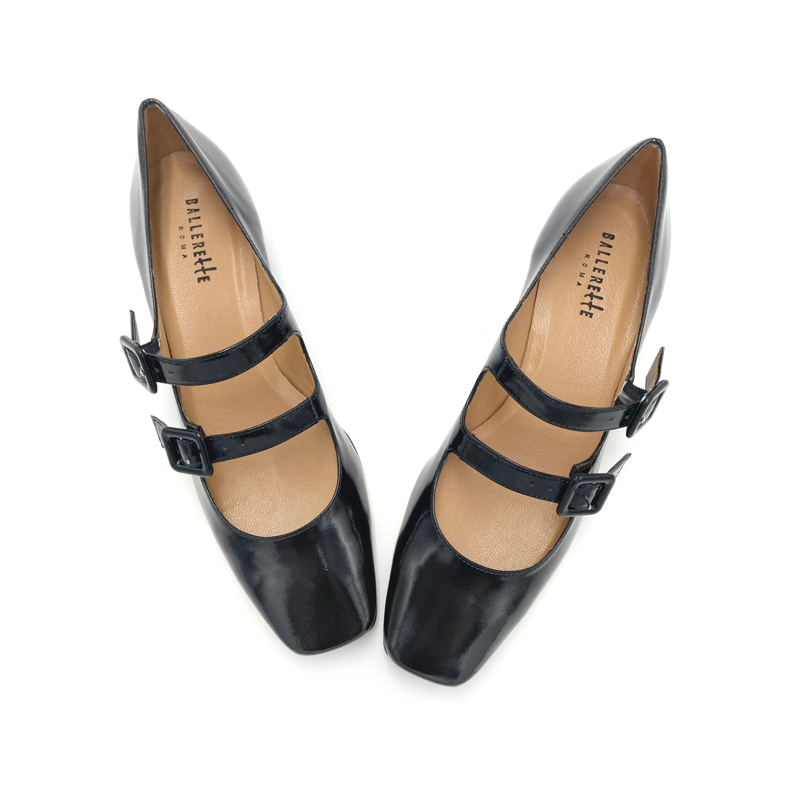 Ballerine Mary Jane nere lucide con tacco e punta quadrata - Image 5