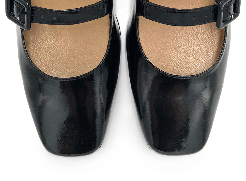 Ballerine Mary Jane nere lucide con tacco e punta quadrata - Image 6