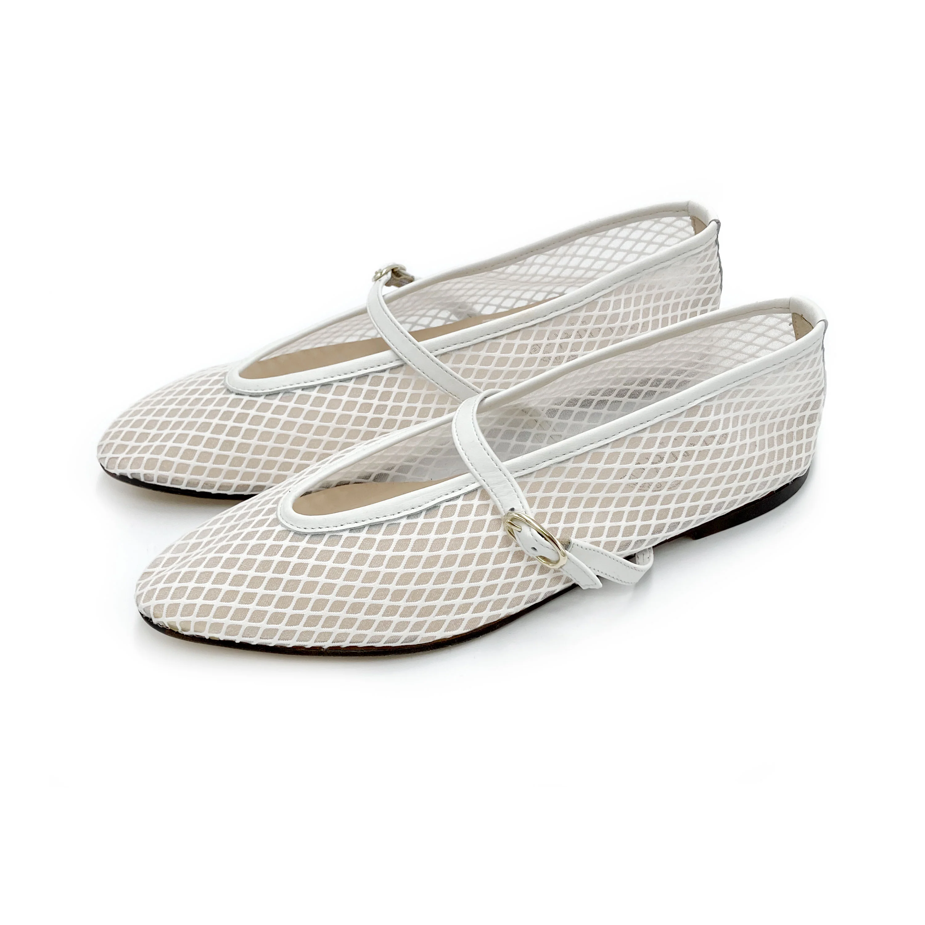 TT GO GREEN Collection - Ballerine mesh trasparenti bianche in tessuto ECO a rete con cinturino - Image 4