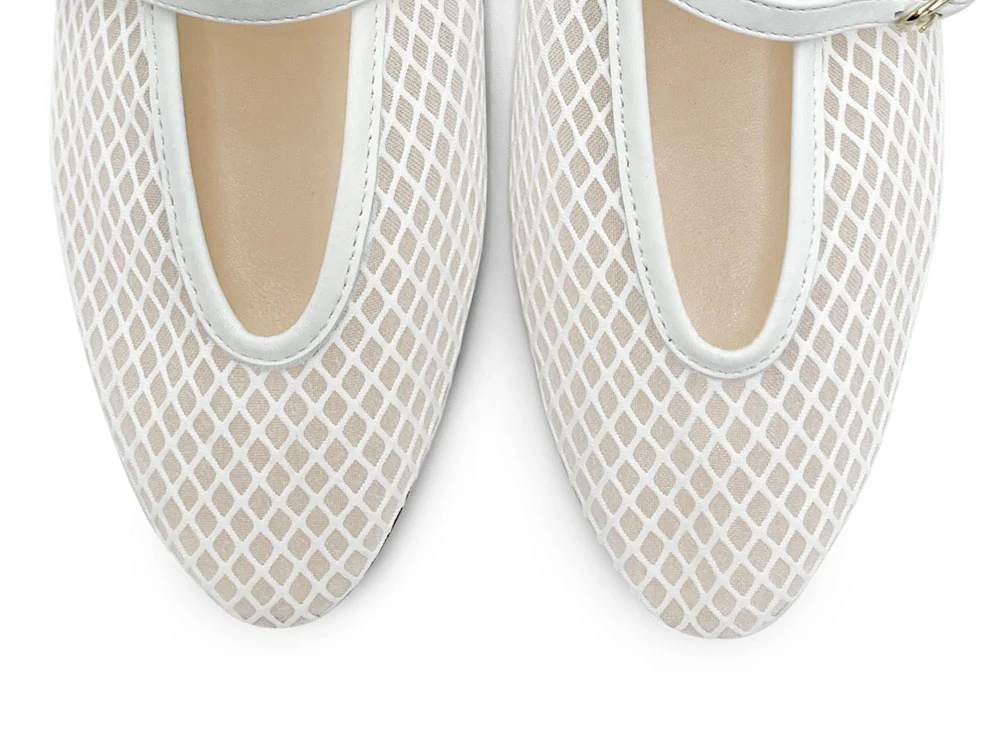 TT GO GREEN Collection - Ballerine mesh trasparenti bianche in tessuto ECO a rete con cinturino - Image 5