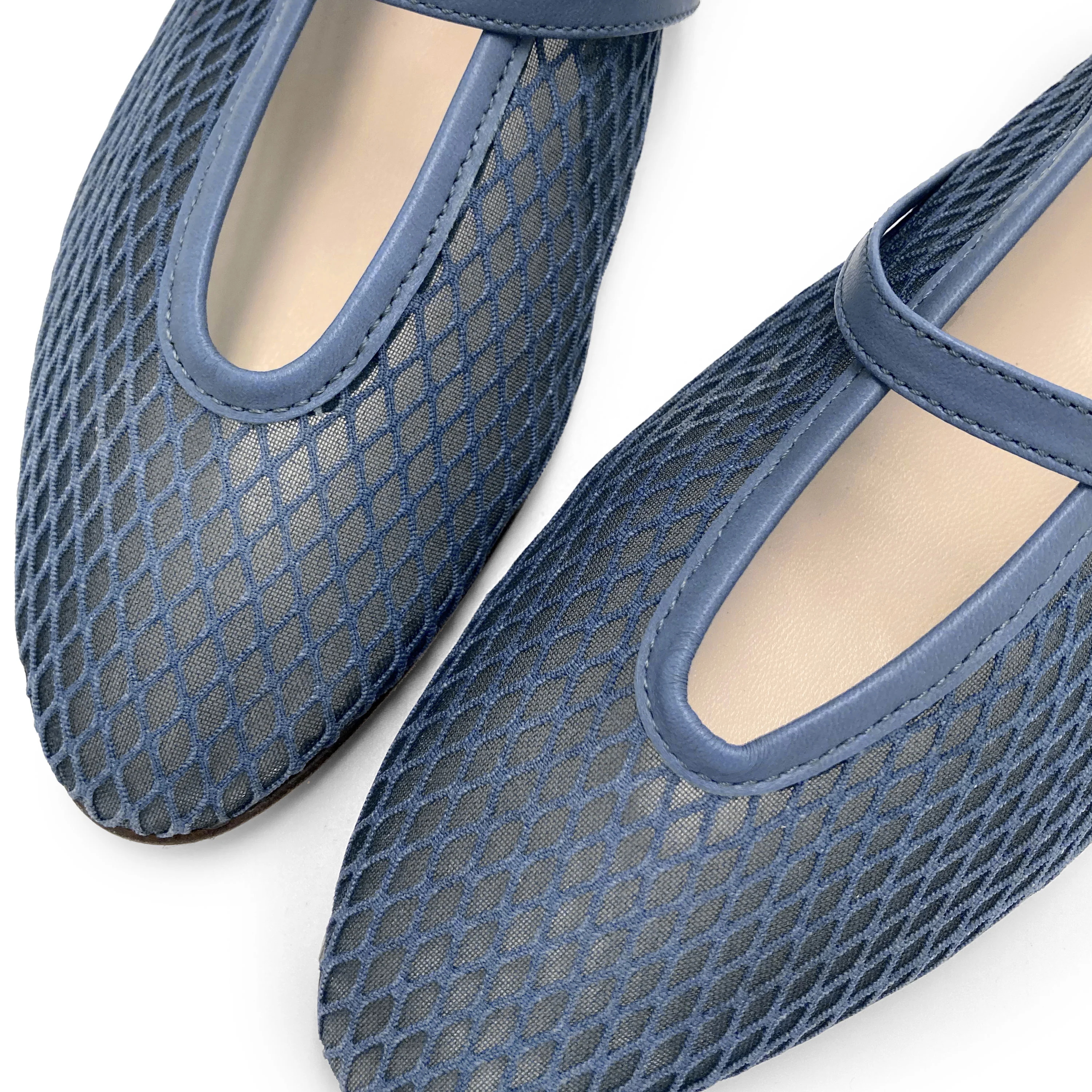 TT GO GREEN Collection - Ballerine mesh trasparenti blu jeans in tessuto ECO a rete con cinturino - Image 4