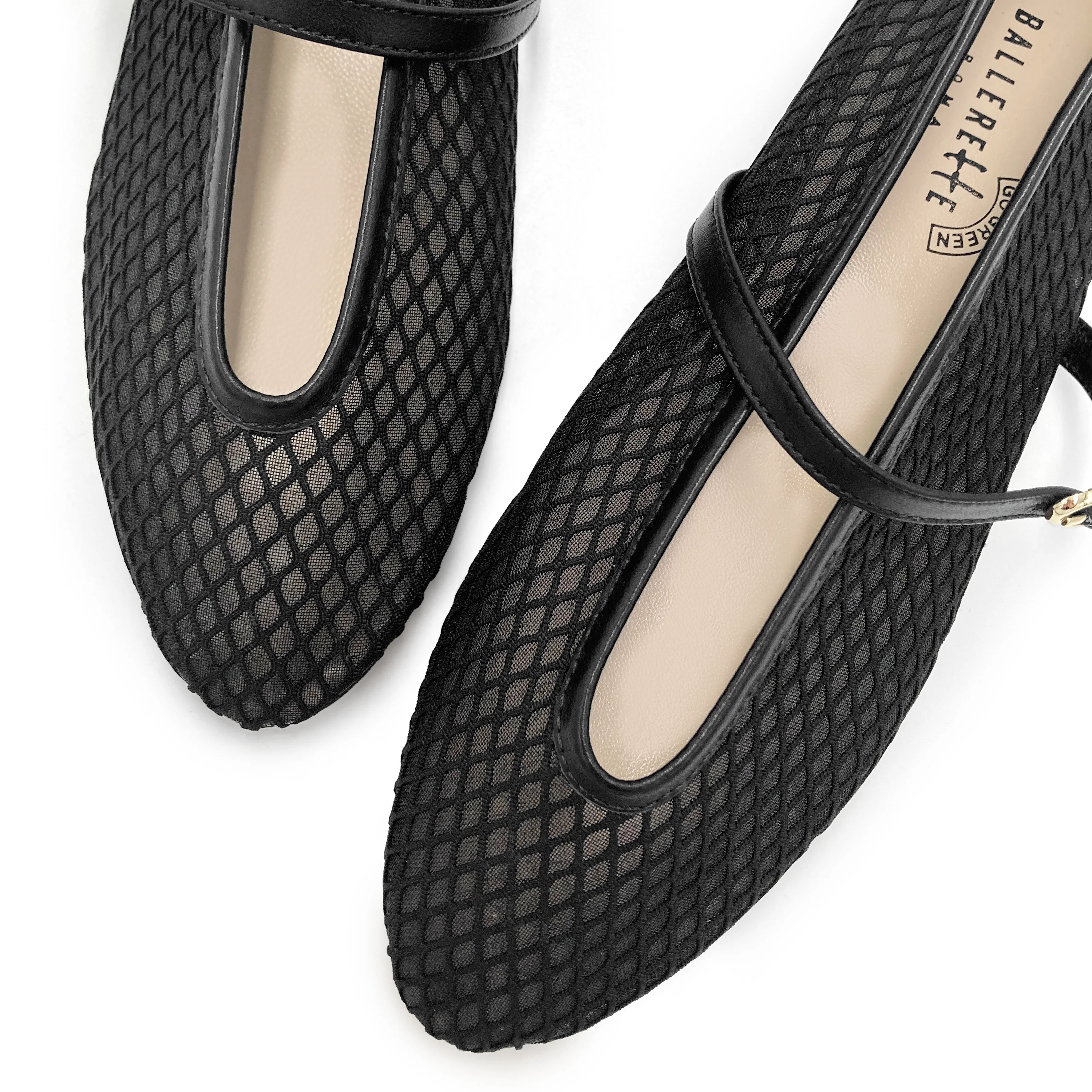 TT GO GREEN Collection - Ballerine mesh trasparenti nere in tessuto ECO a rete con cinturino - Image 3