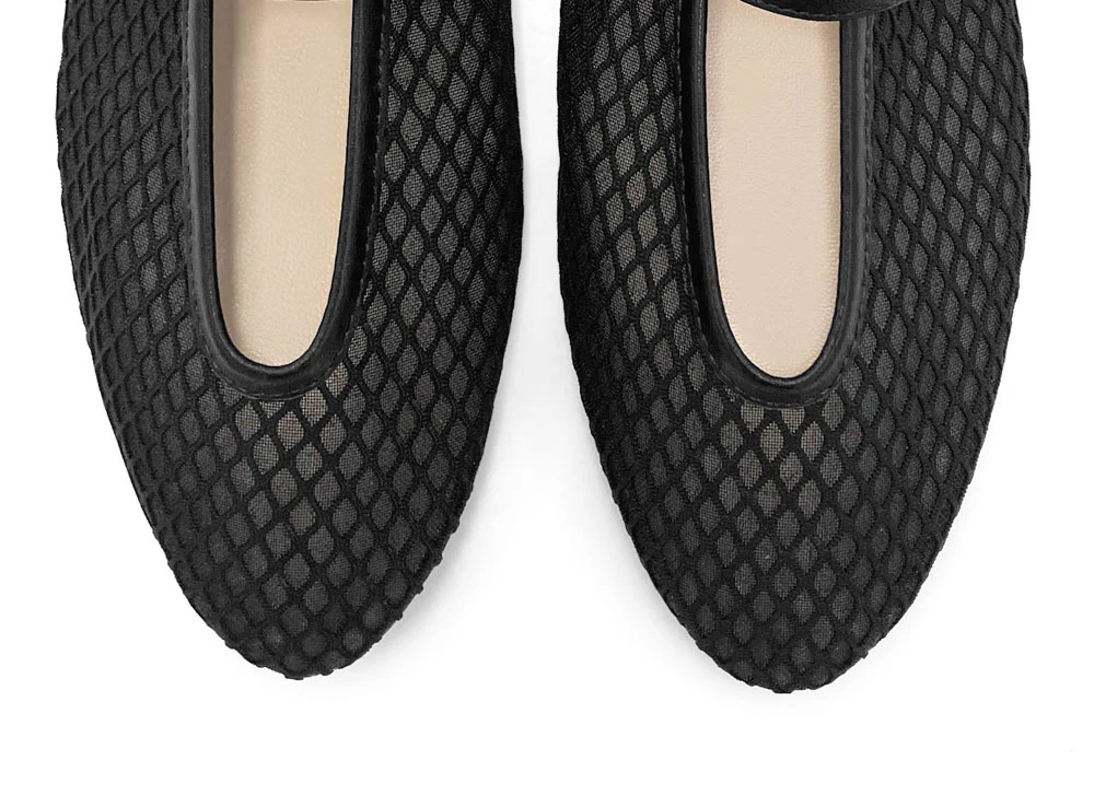 TT GO GREEN Collection - Ballerine mesh trasparenti nere in tessuto ECO a rete con cinturino - Image 5