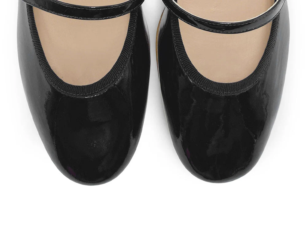 Ballerine Mary Jane nere in vernice con cinturino e tacco - Image 5
