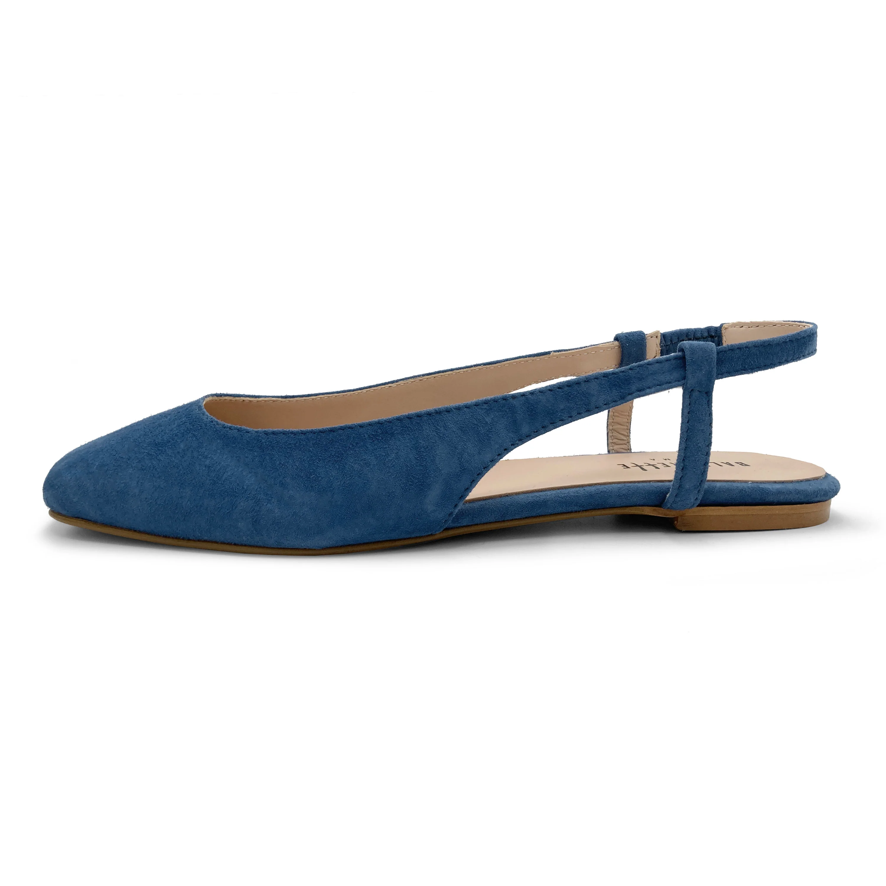 Ballerine slingback a punta quadrata azzurre ceruleo in camoscio - Image 3