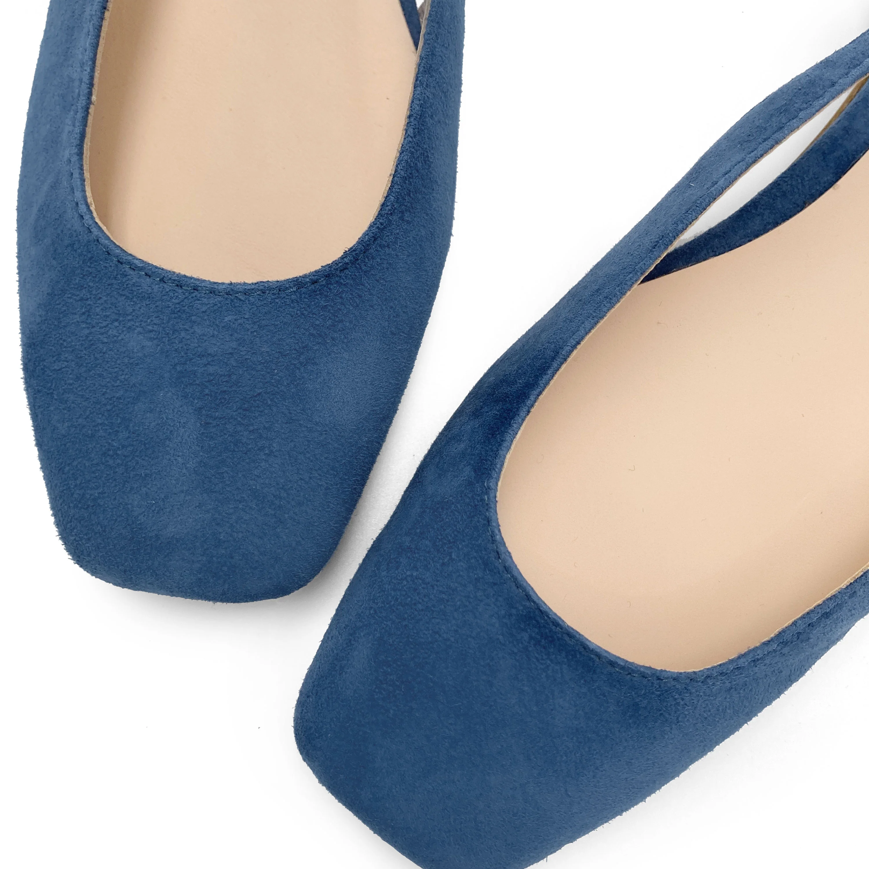Ballerine slingback a punta quadrata azzurre ceruleo in camoscio - Image 4