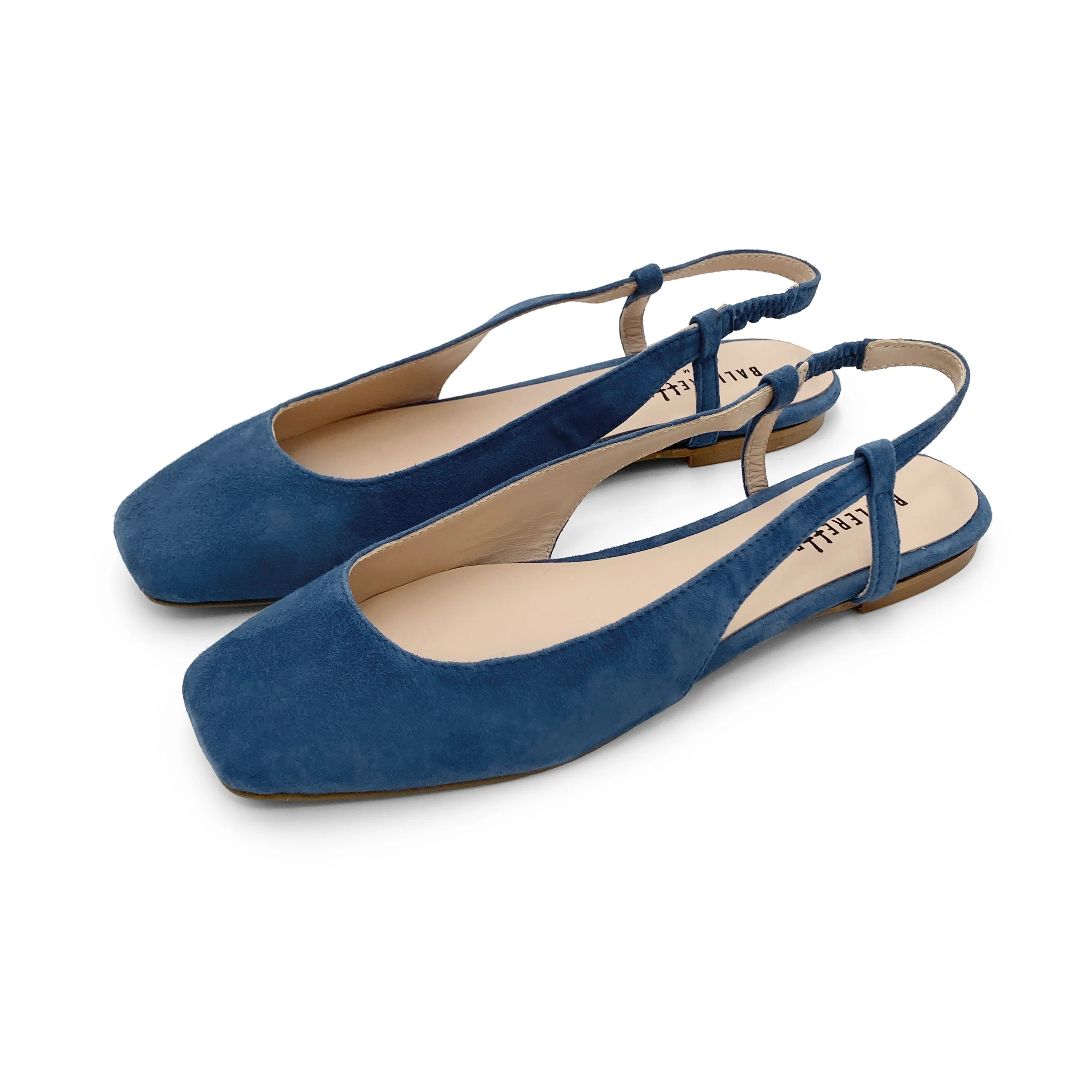 Ballerine slingback a punta quadrata azzurre ceruleo in camoscio - Image 5