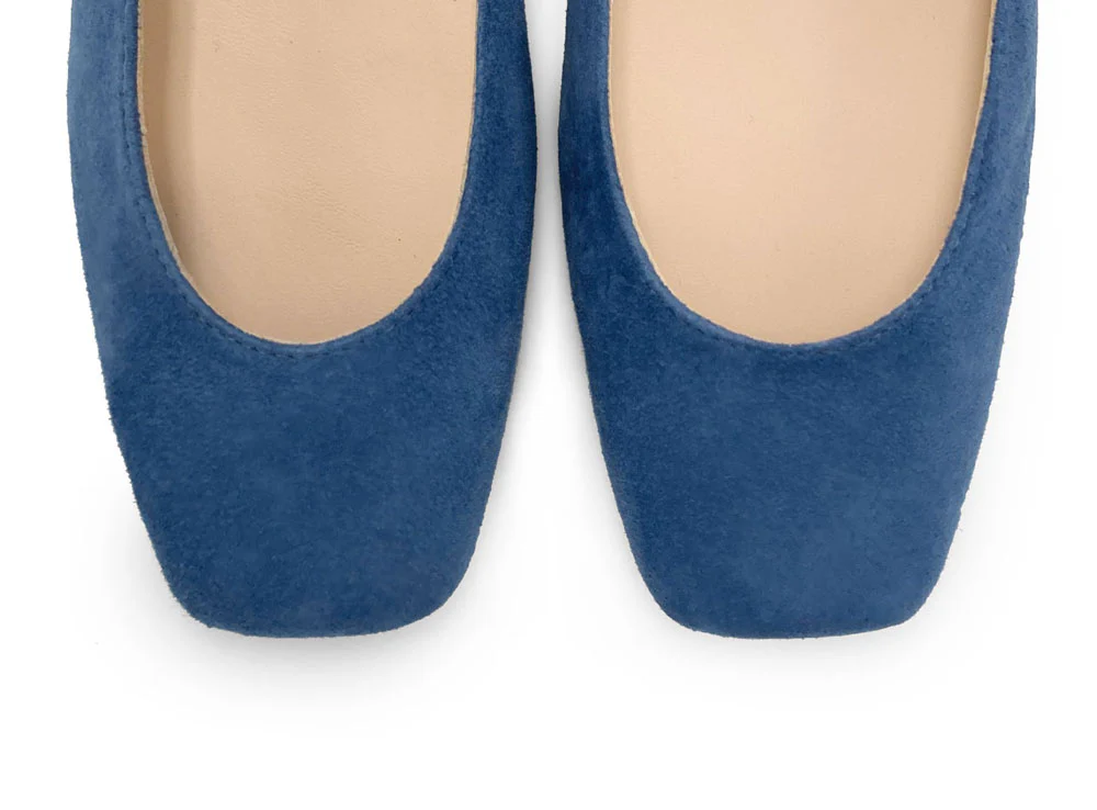 Ballerine slingback a punta quadrata azzurre ceruleo in camoscio - Image 6