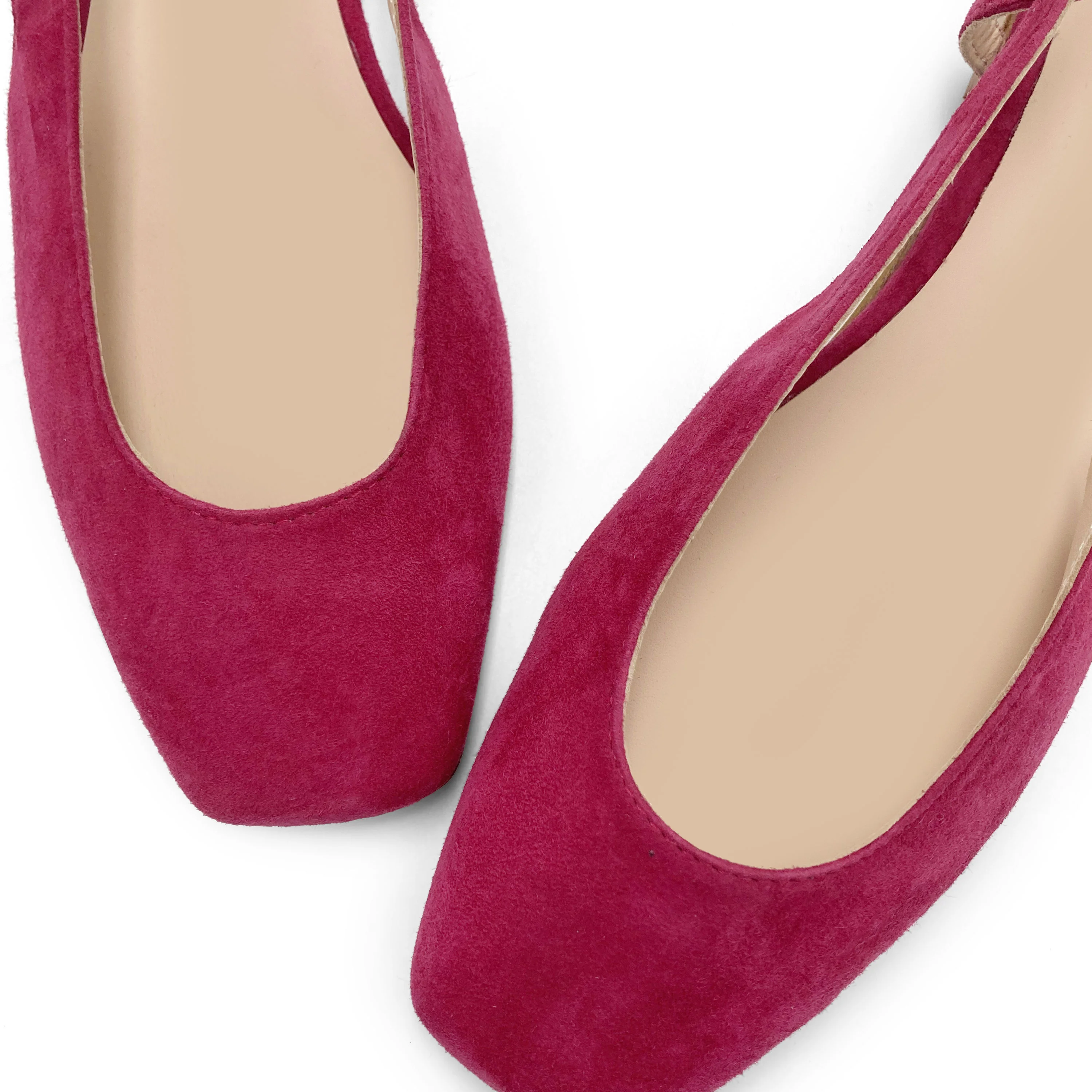 Ballerine slingback a punta quadrata fucsia in camoscio - Image 5