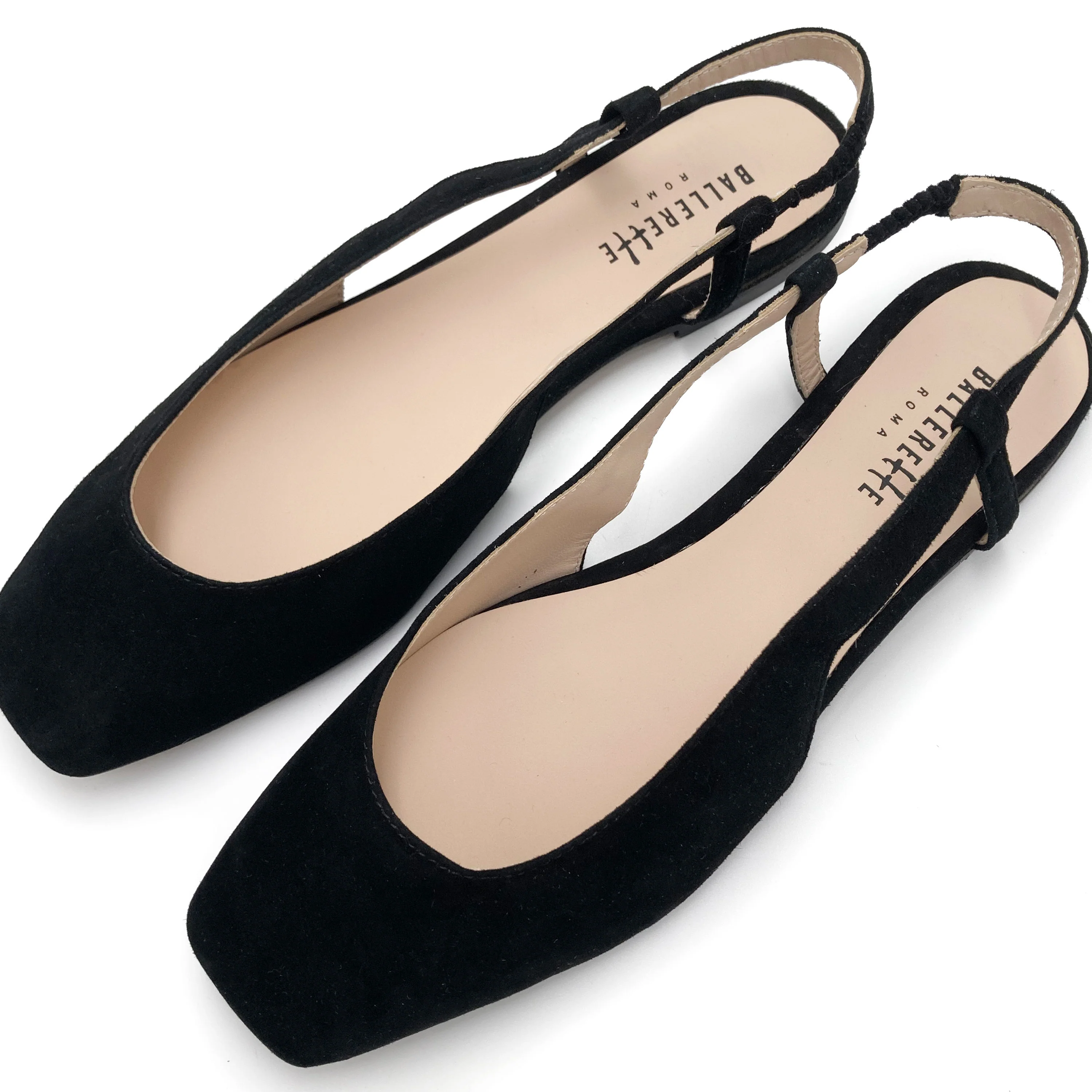 Ballerine slingback a punta quadrata nere in camoscio - Image 3