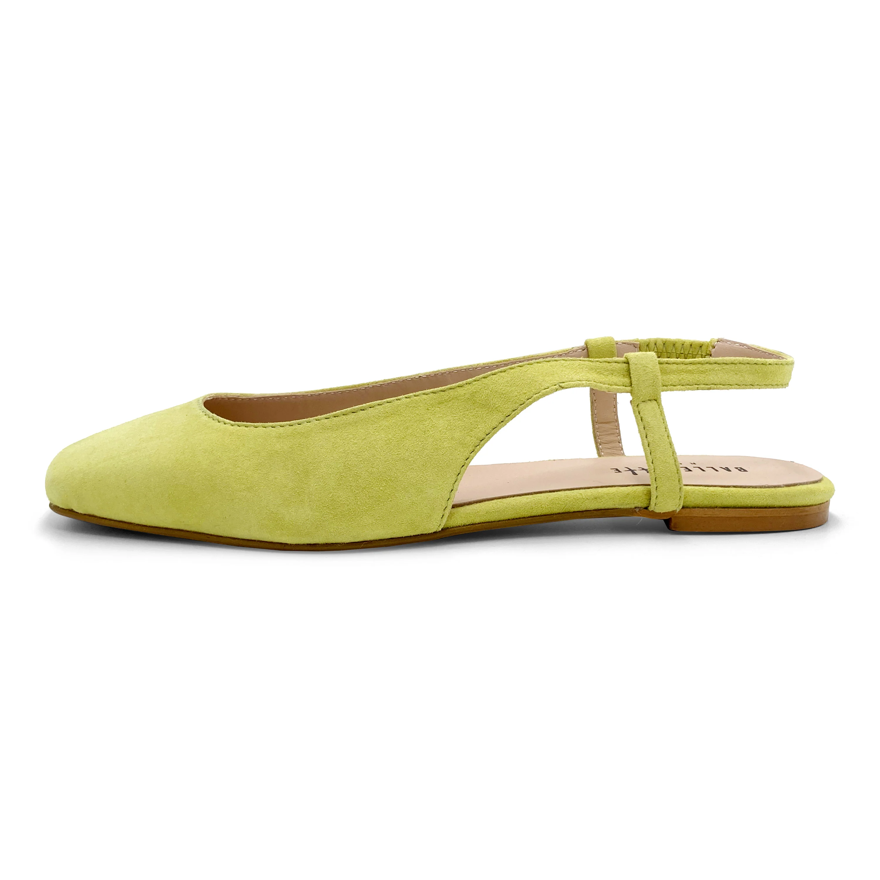 Ballerine slingback a punta quadrata verdi lime in camoscio - Image 3