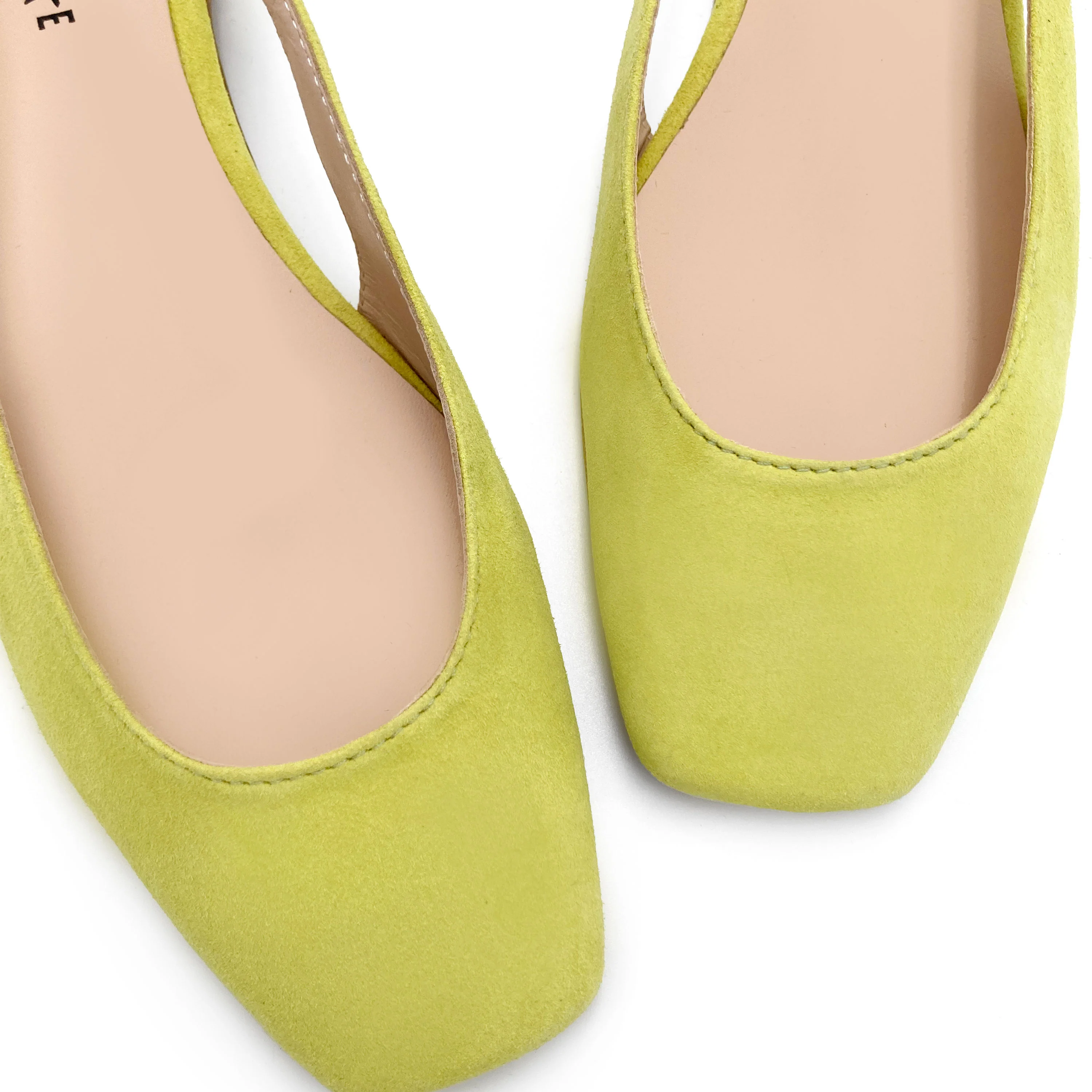 Ballerine slingback a punta quadrata verdi lime in camoscio - Image 4