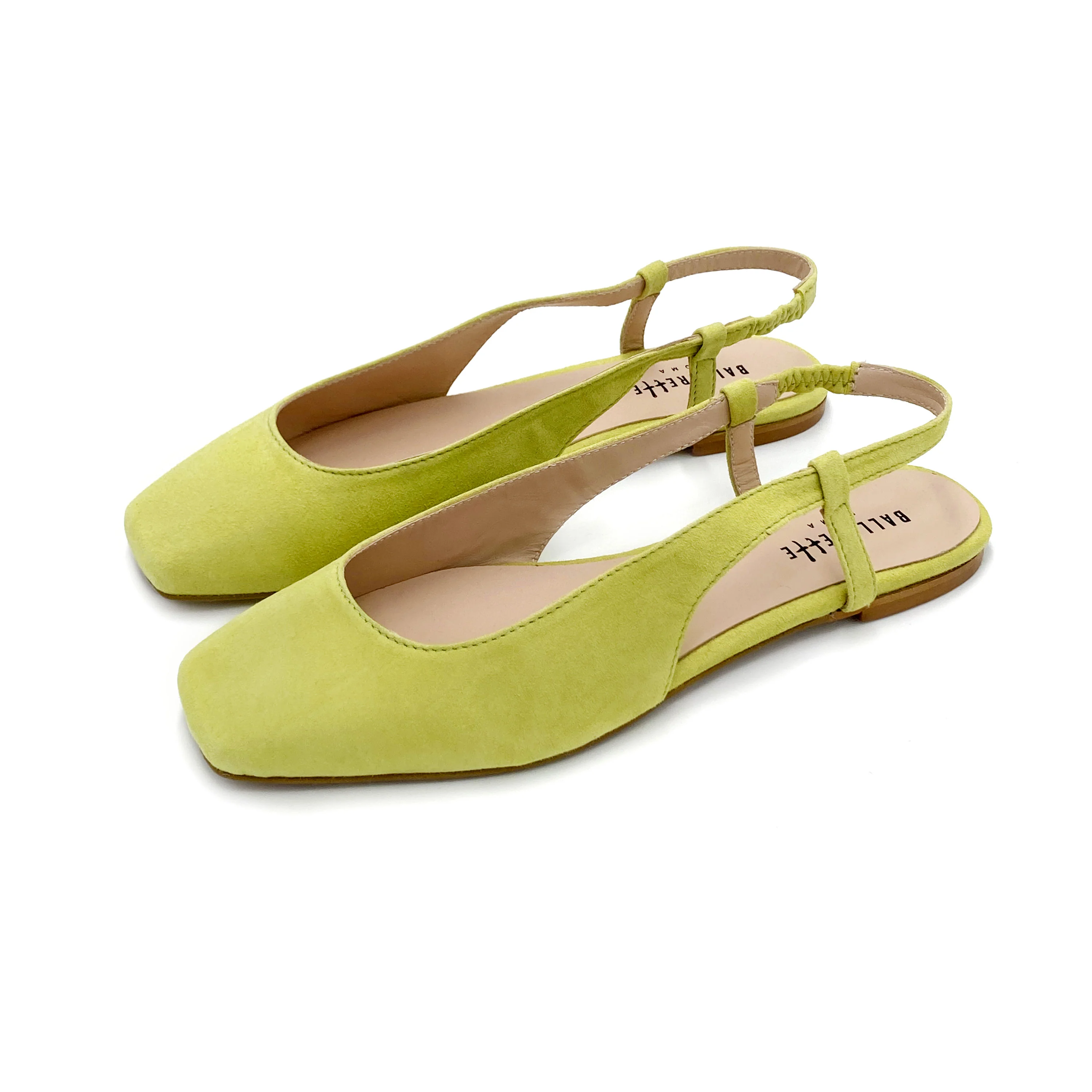 Ballerine slingback a punta quadrata verdi lime in camoscio - Image 5