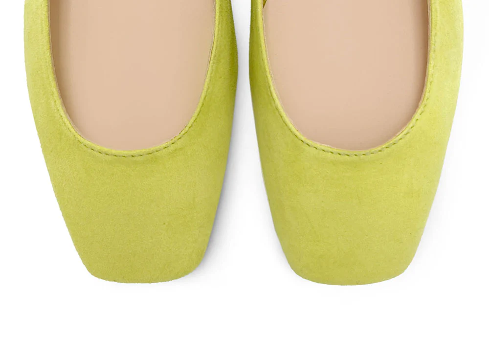 Ballerine slingback a punta quadrata verdi lime in camoscio - Image 6
