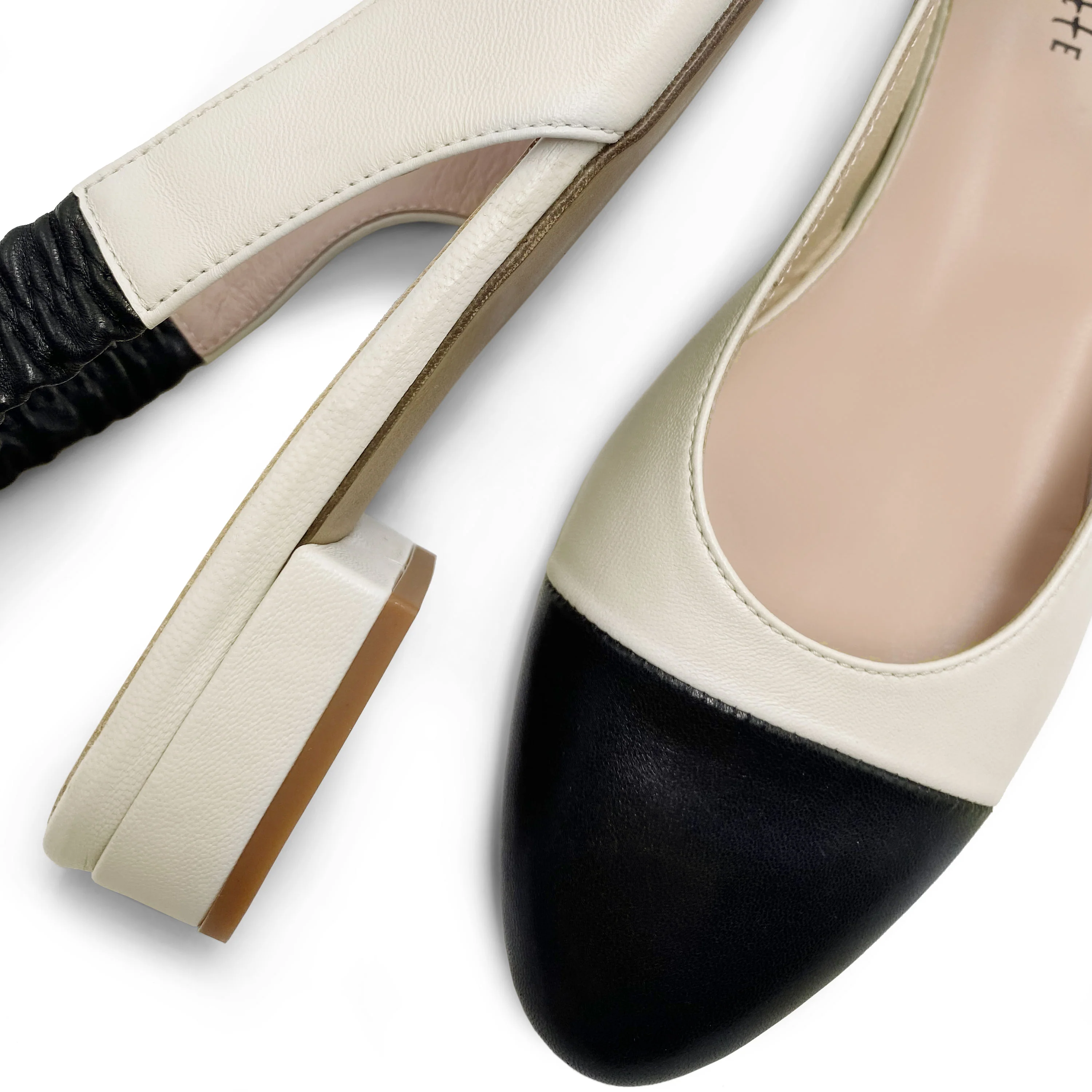 Ballerine slingback in pelle avorio e nere - Image 3