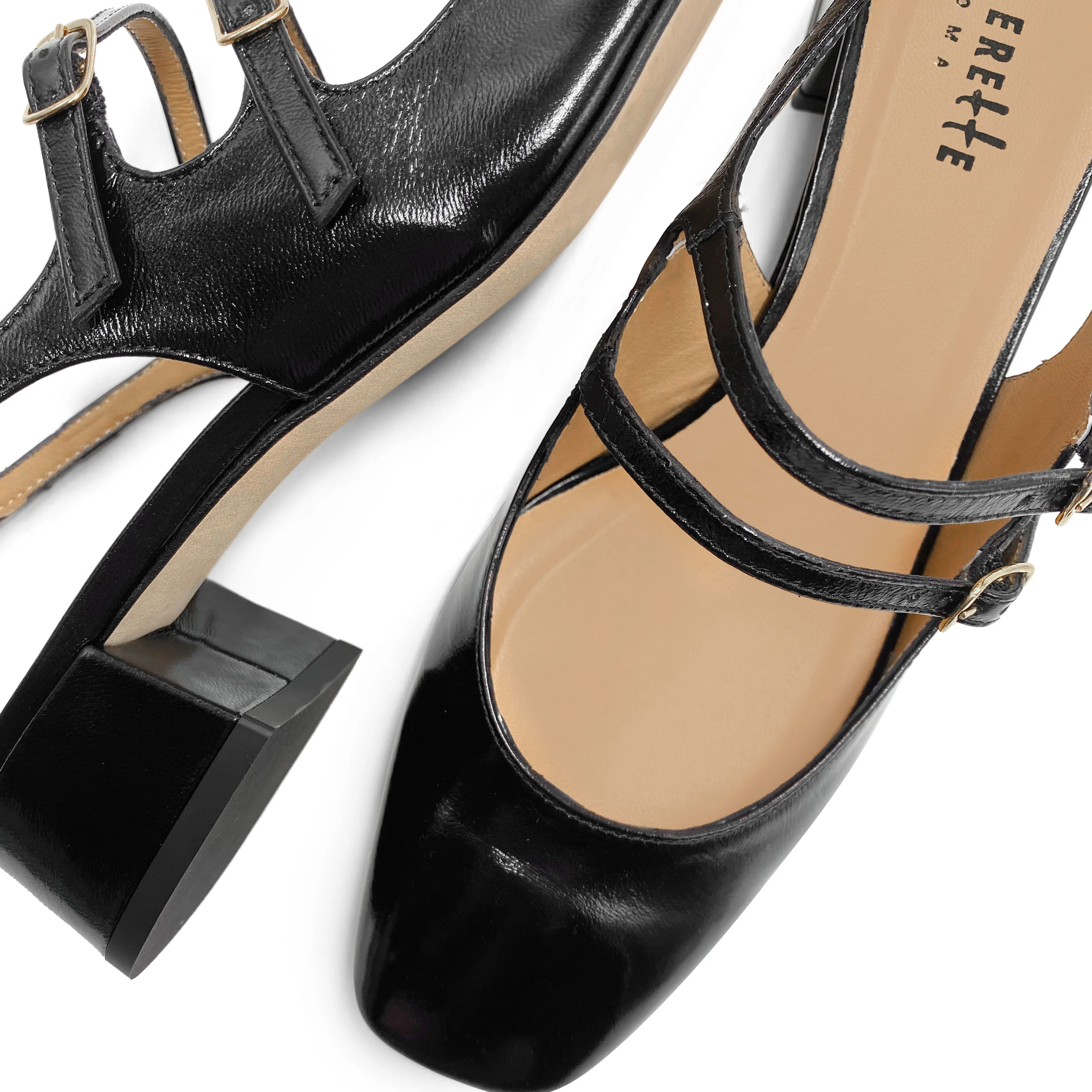 Ballerine slingback nere in pelle lucida con tacco - Image 3