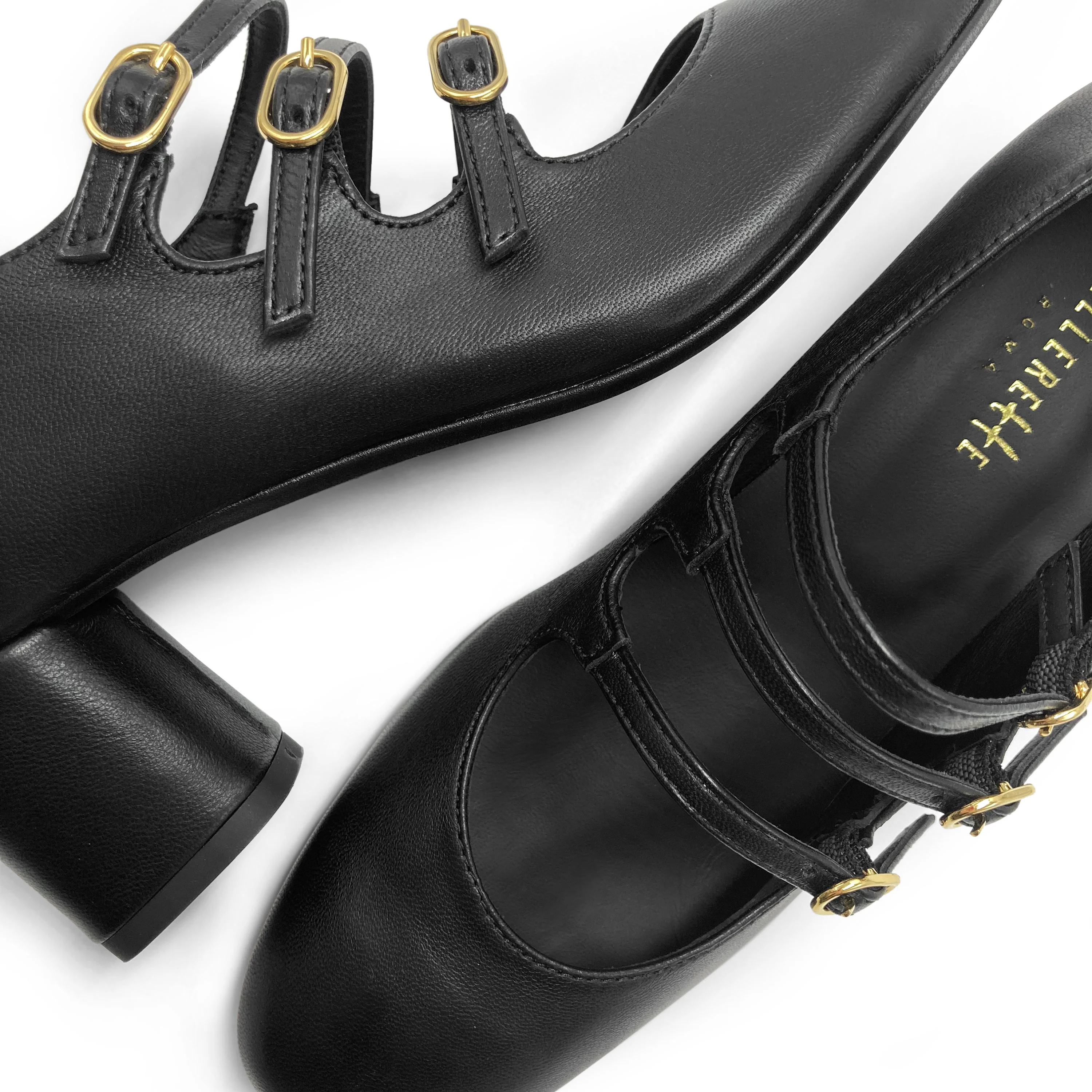 Mary Jane nere in pelle con tre cinturini e tacco alto - Image 3