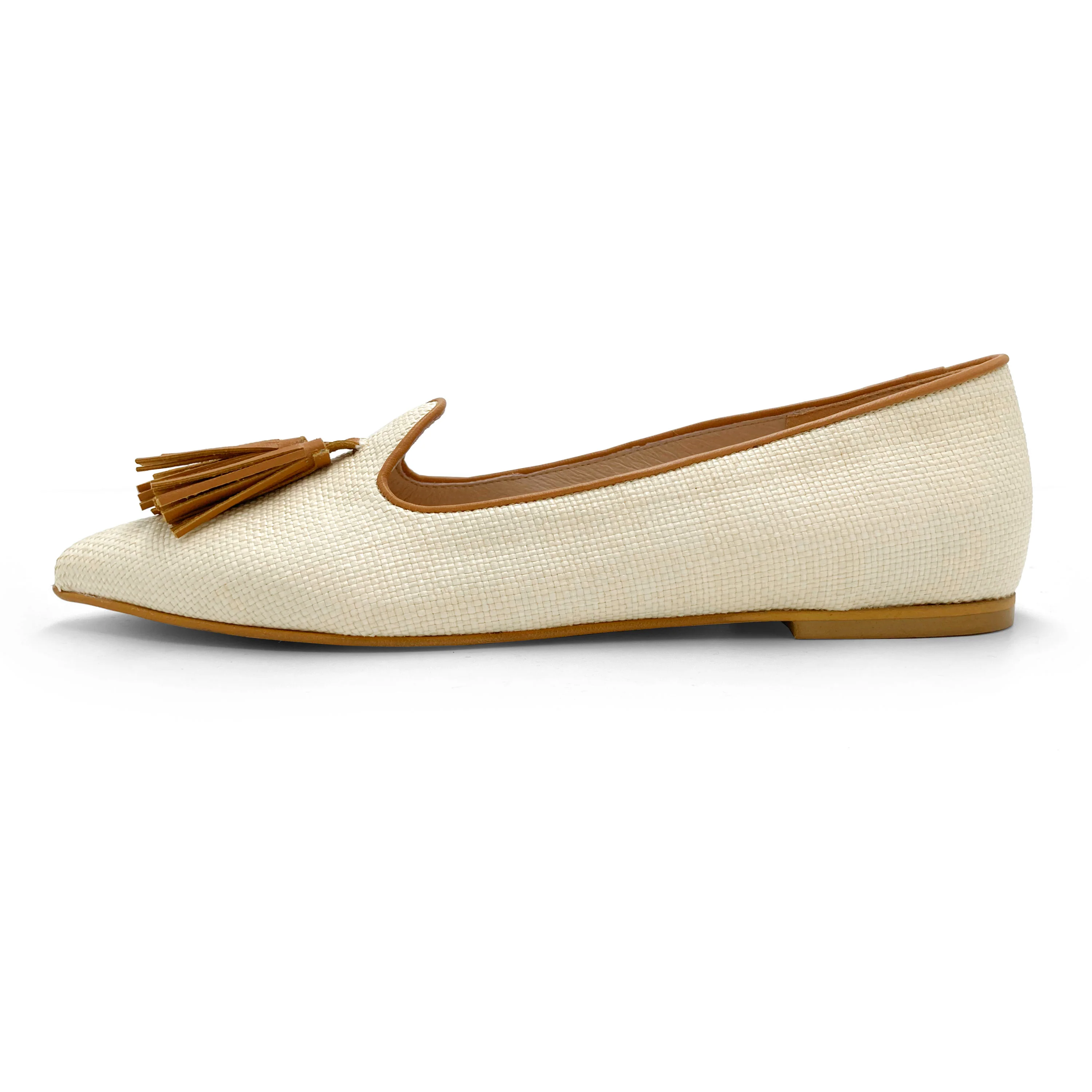 Mocassini donna estivi in juta beige con nappine cuoio - Image 4