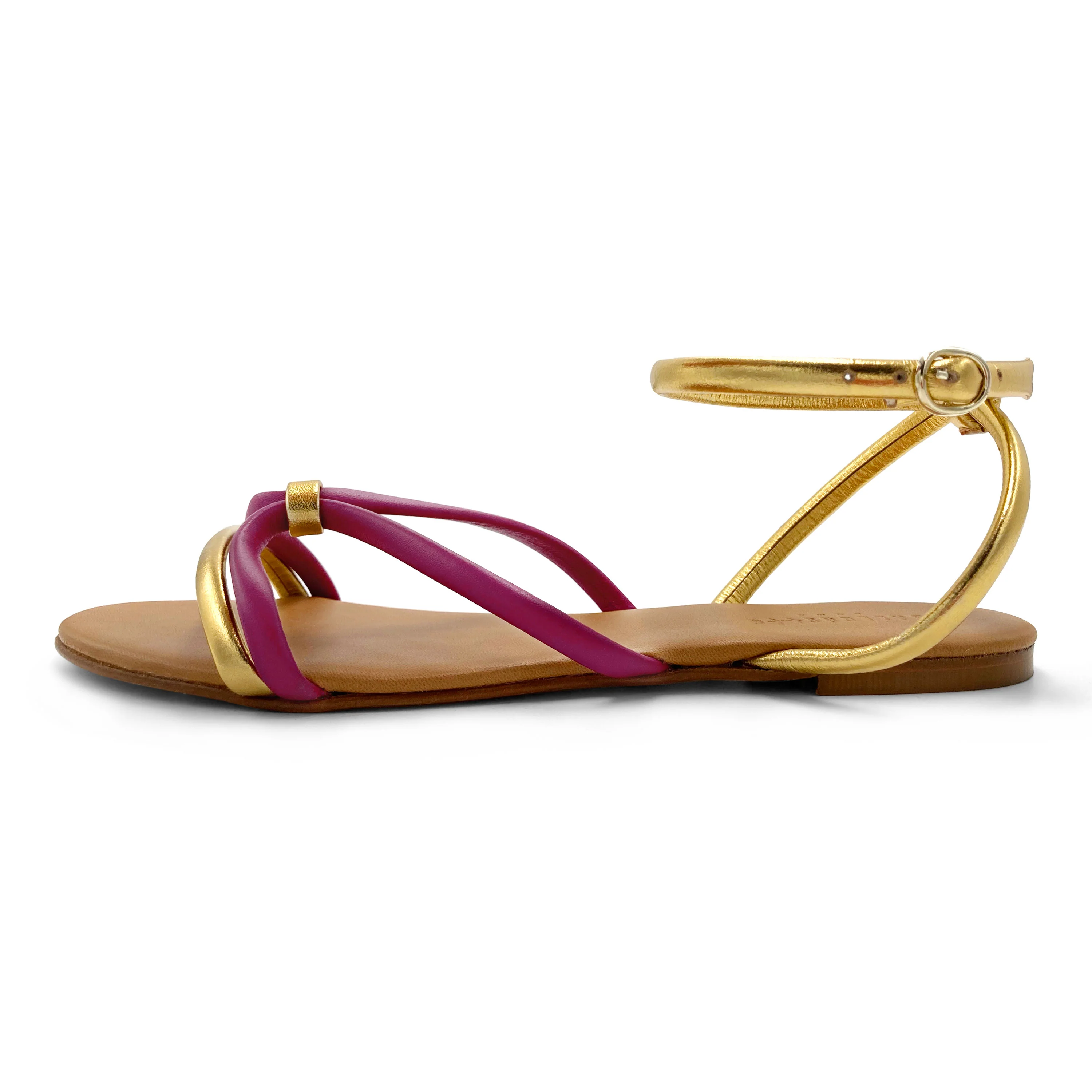 Sandali bassi intrecciati in pelle prugna e oro - Image 4