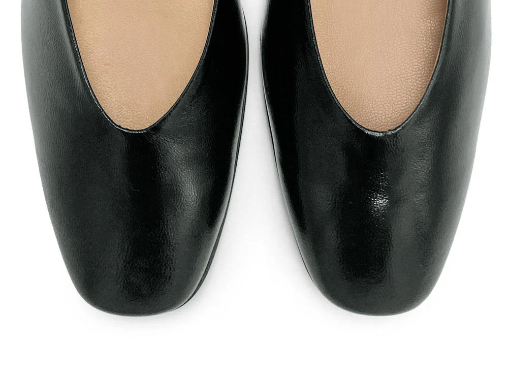 Scarpe ballerine nere in vernice con punta quadrata e tacco alto comodo - Image 6