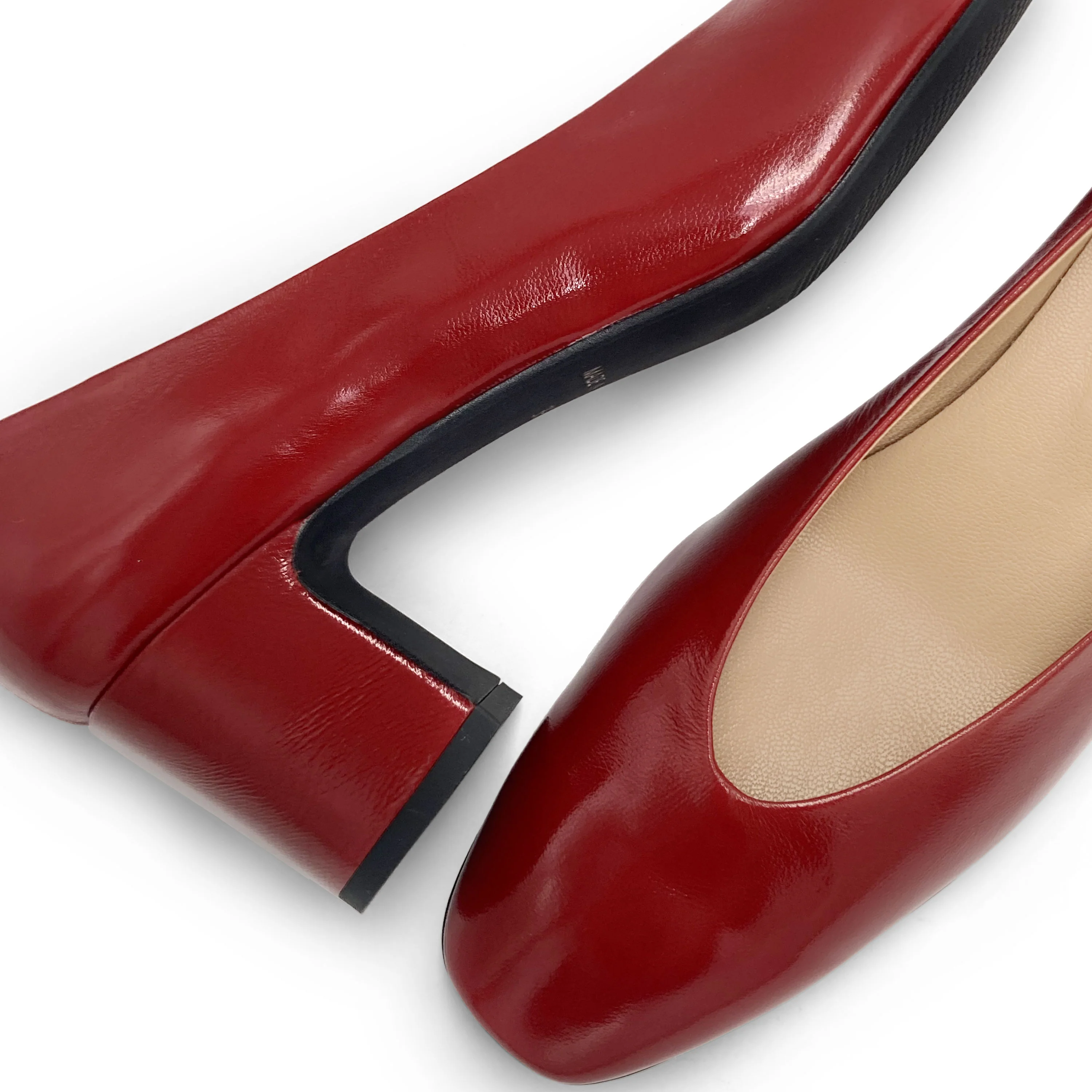 Scarpe ballerine rosse in vernice con punta quadrata e tacco alto comodo - Image 3