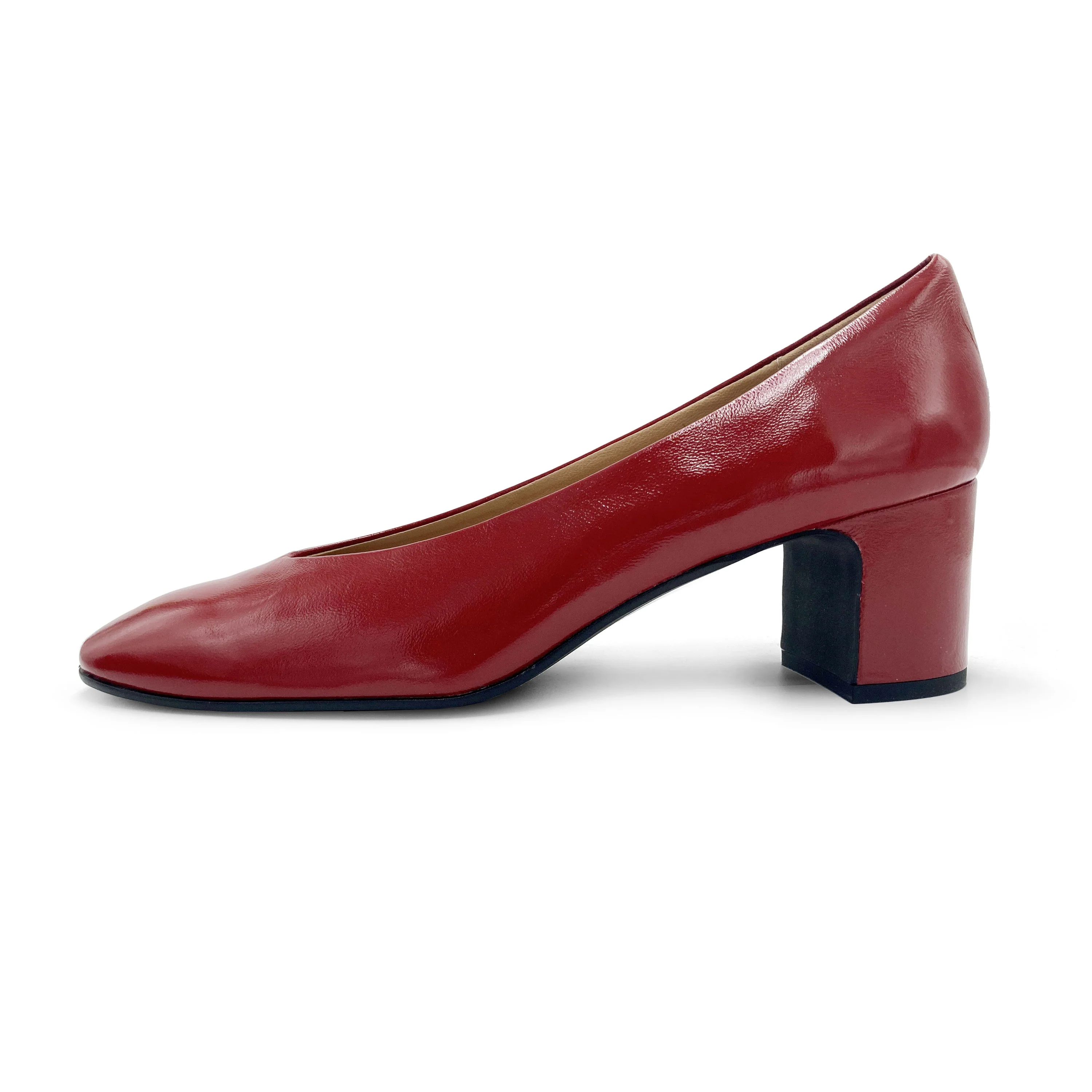 Scarpe ballerine rosse in vernice con punta quadrata e tacco alto comodo - Image 4