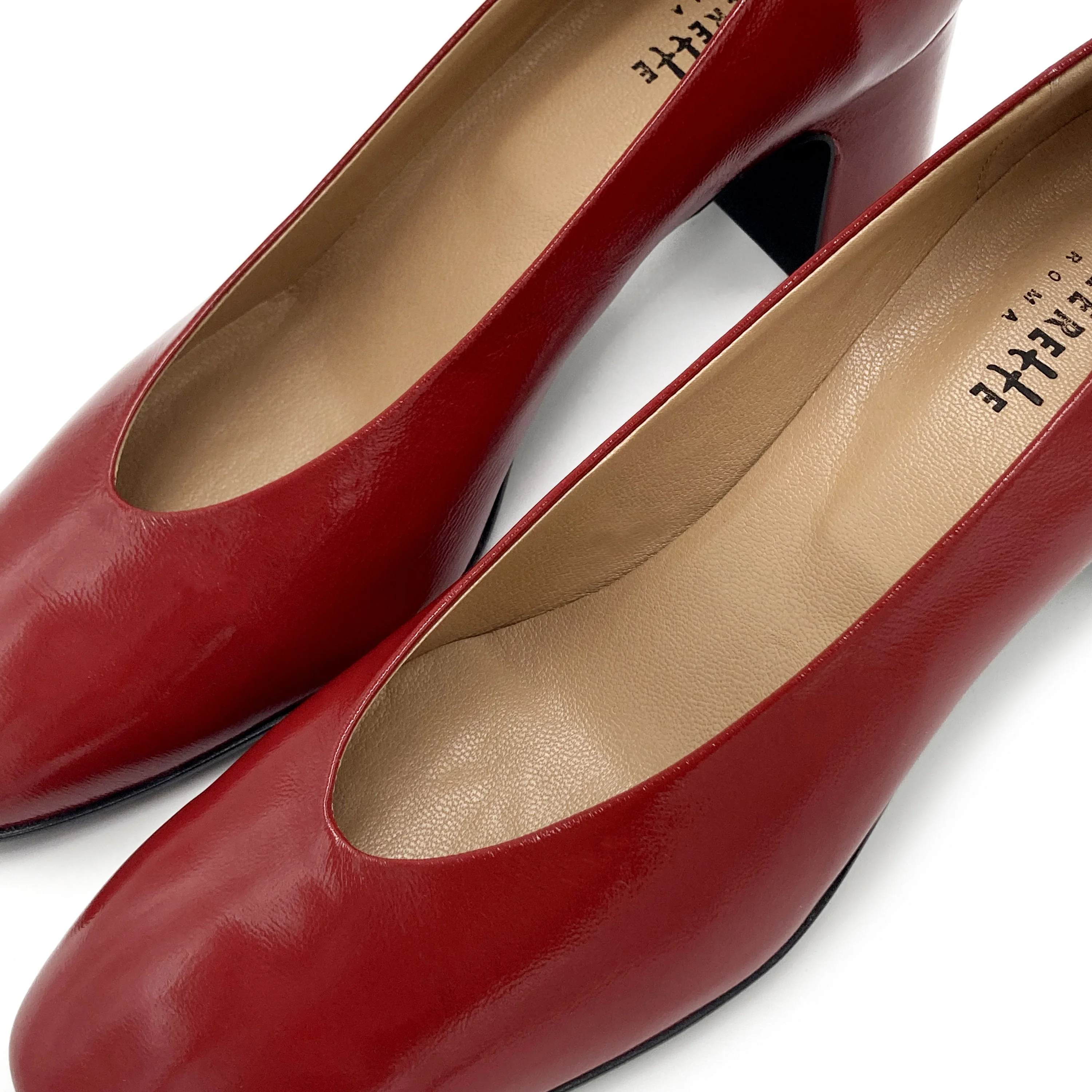 Scarpe ballerine rosse in vernice con punta quadrata e tacco alto comodo - Image 5