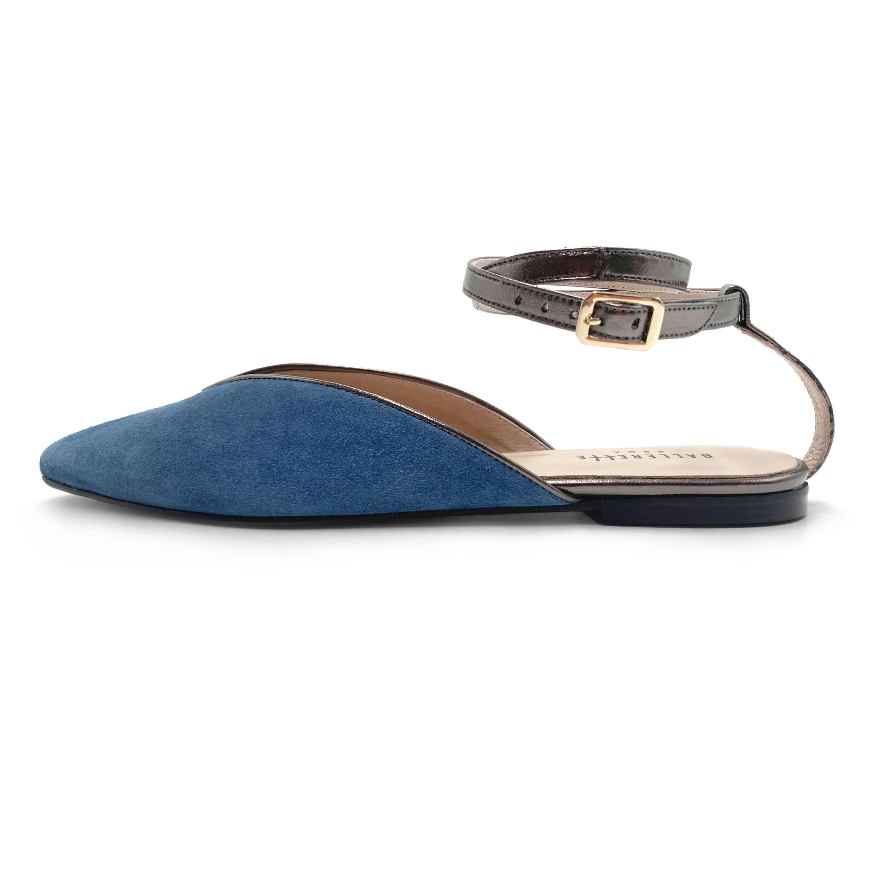 Scarpe mule estive in camoscio ceruleo con laccio ferro alla caviglia - Image 3