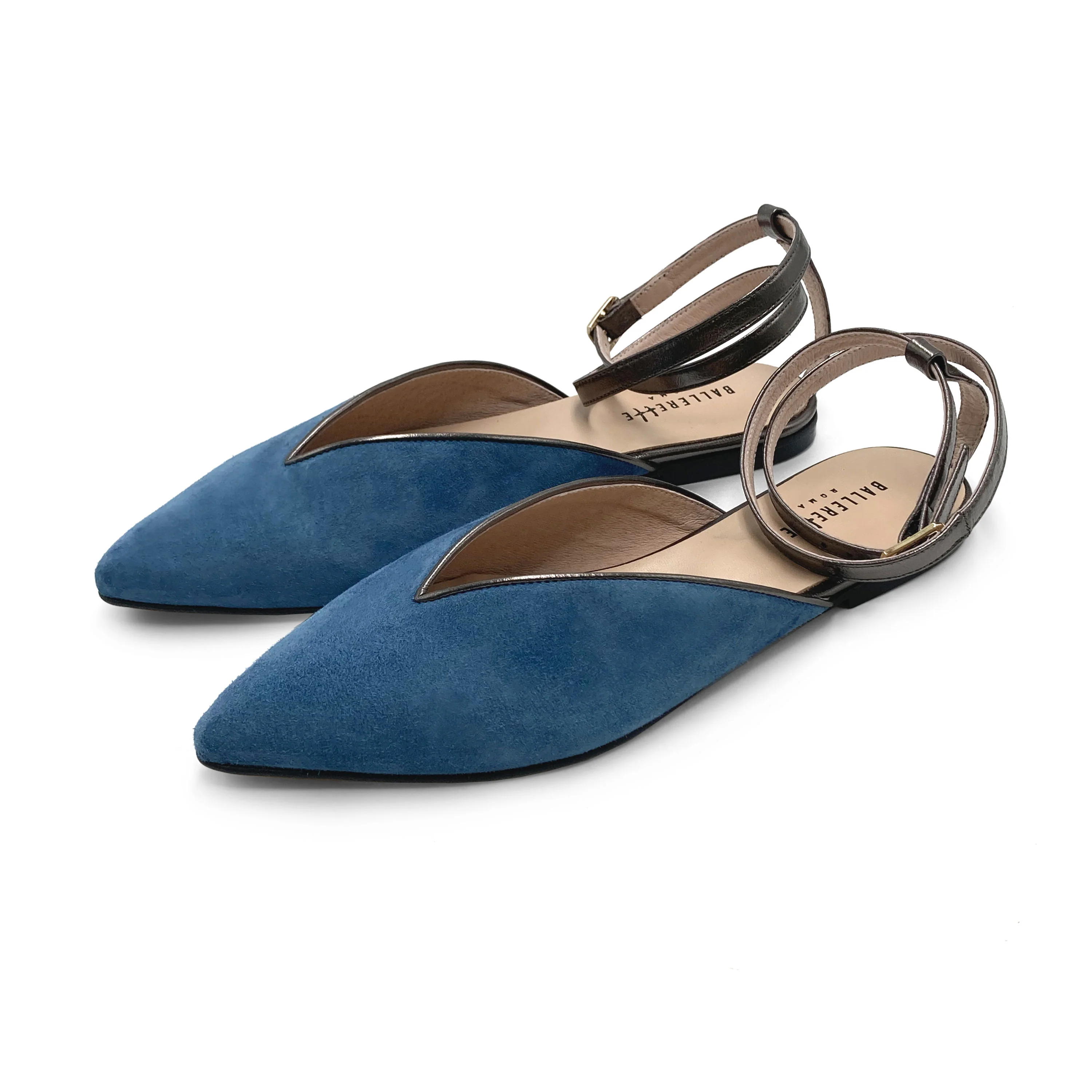 Scarpe mule estive in camoscio ceruleo con laccio ferro alla caviglia - Image 5