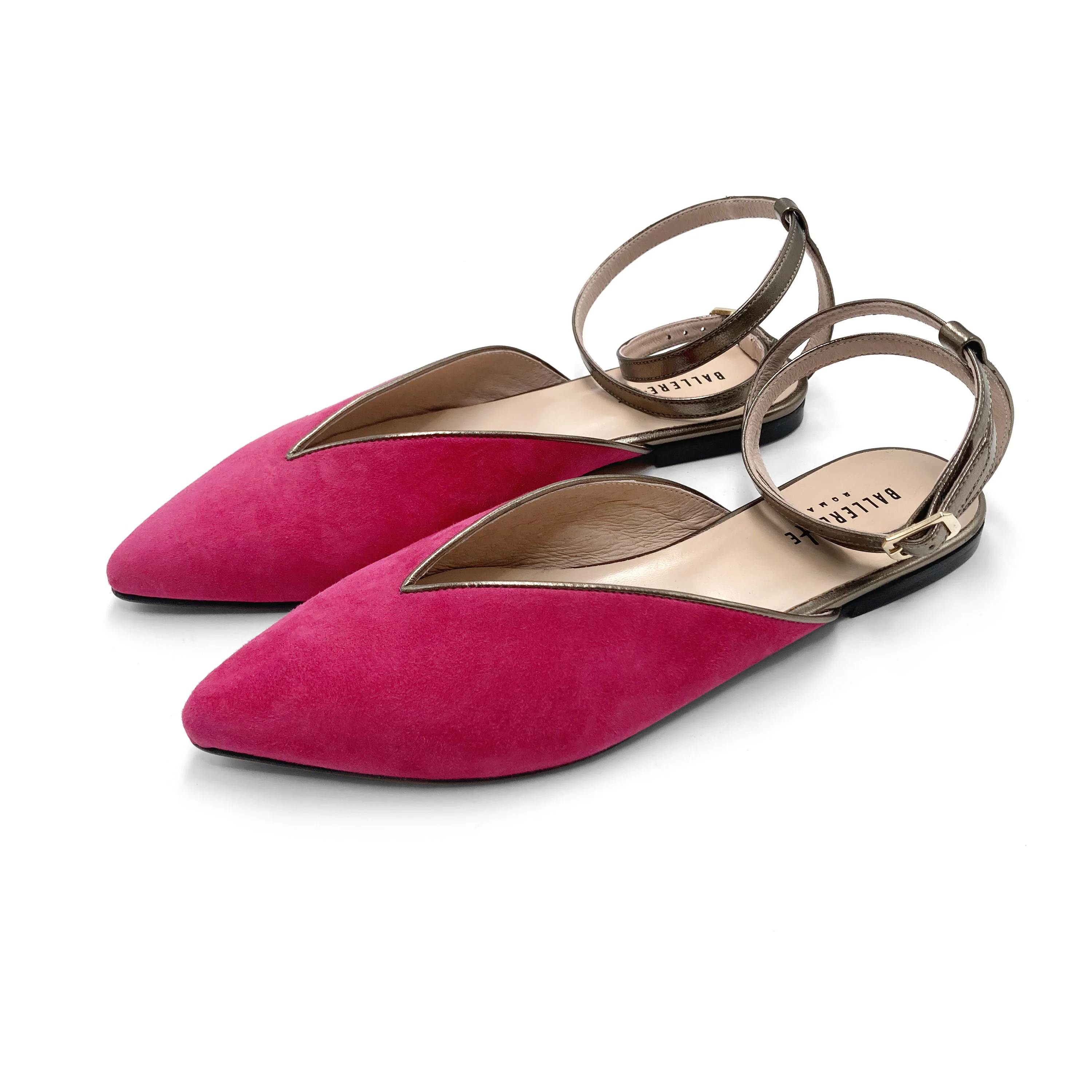 Scarpe mule estive in camoscio fucsia con laccio canna di fucile alla caviglia - Image 5