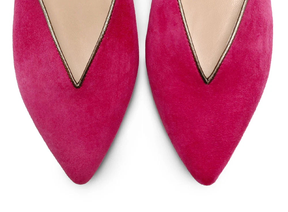 Scarpe mule estive in camoscio fucsia con laccio canna di fucile alla caviglia - Image 6