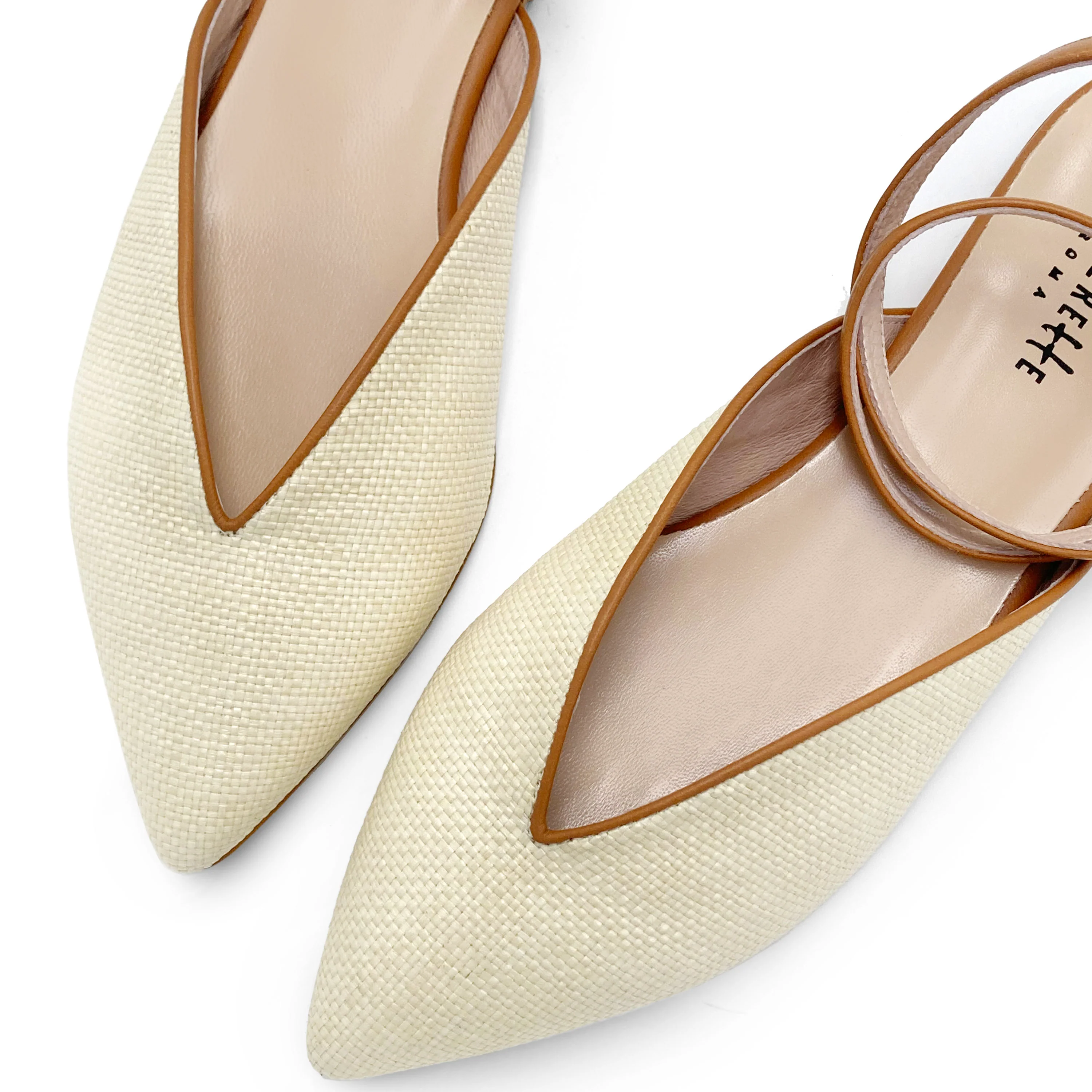 Scarpe mule estive in rafia beige con laccio cuoio alla caviglia - Image 4