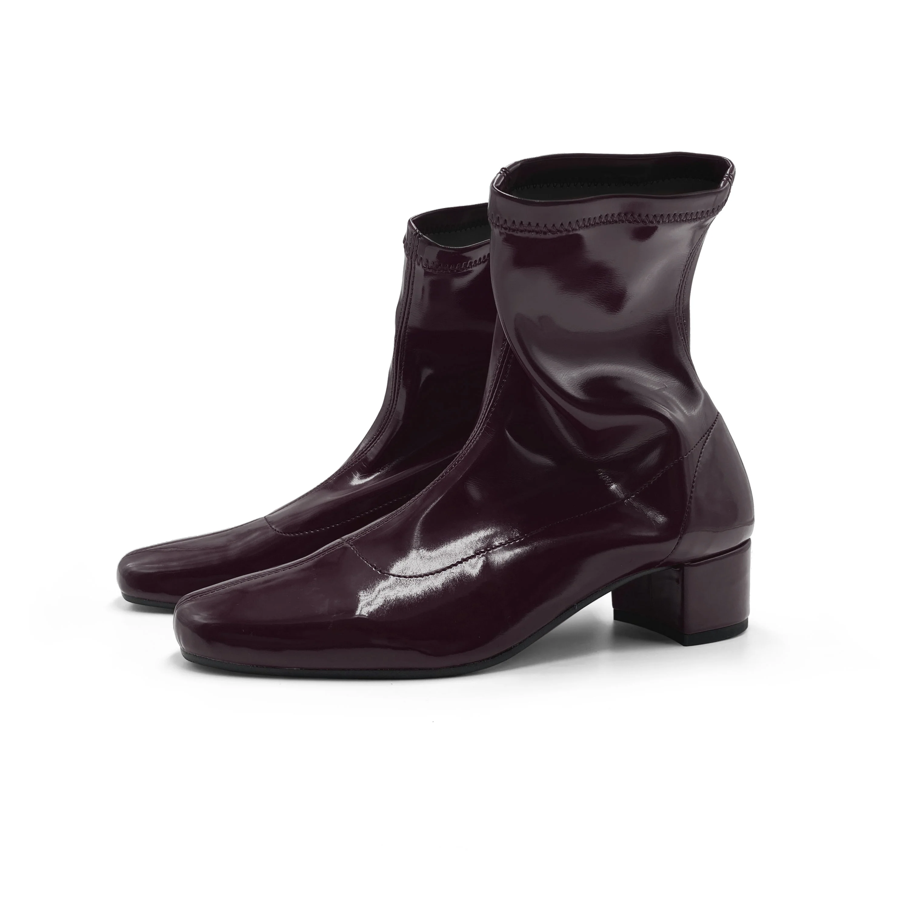 Stivaletti melanzana in vernice a calza elasticizzata - Image 4